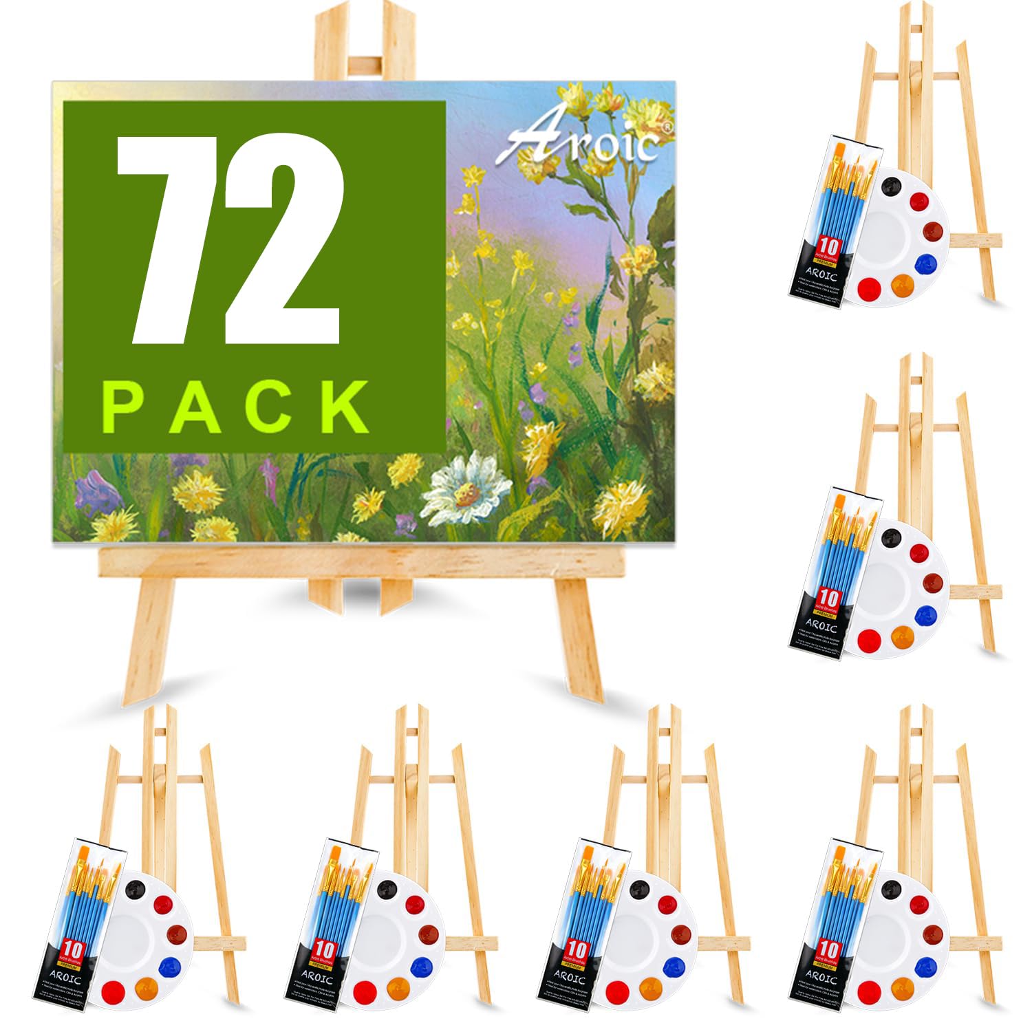 AROIC 72 PCS Professional Painting Set with Easels, 6 PCS Wood Easels,6 Packs of...