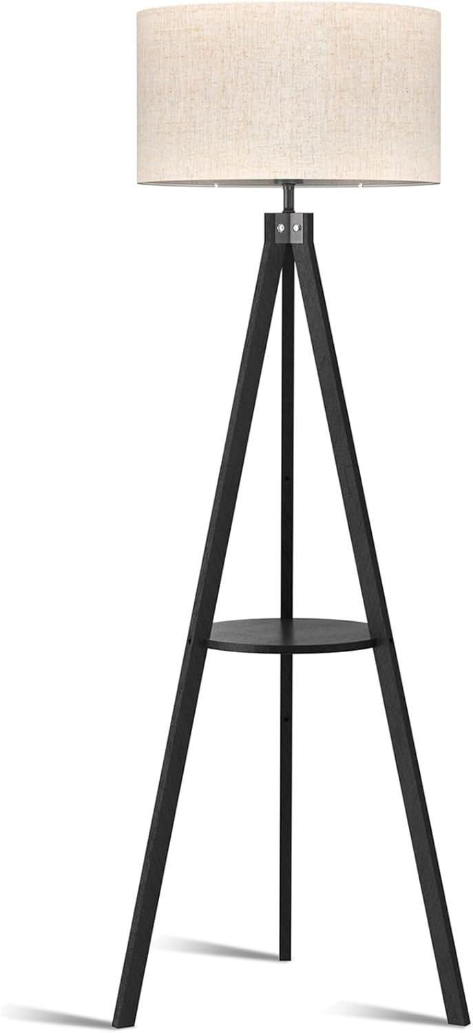 LEPOWER Tripod Floor Lamp, Mid Century Wood Standing Lamp, Modern Design Shelf F...