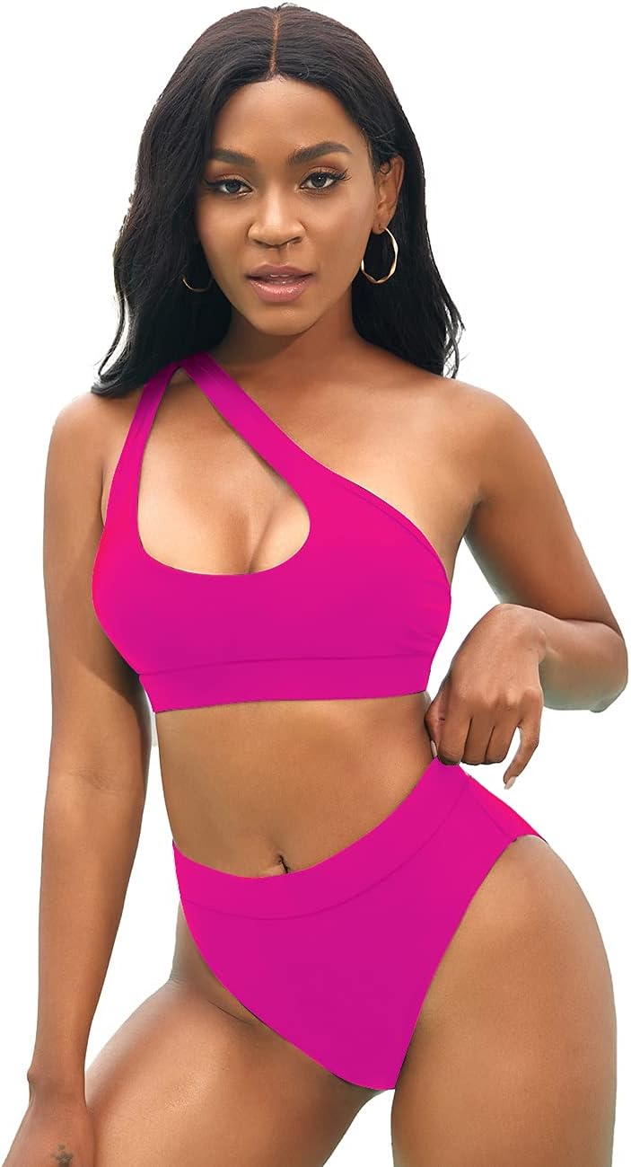 NAFLEAP One Shoulder Cutout Bikini Set for Women High Waisted Bottom Swimsuit Tw...