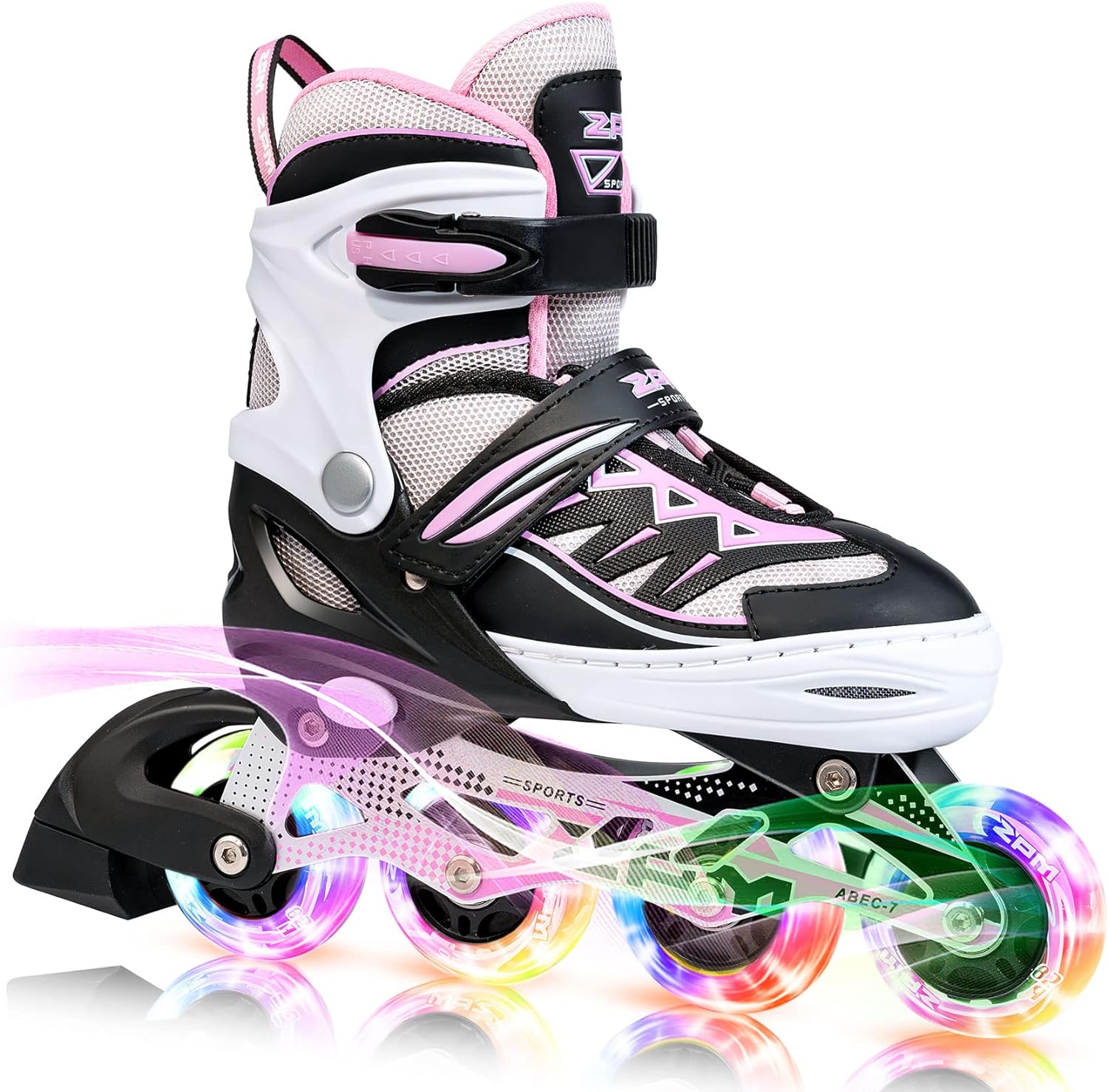 2PM SPORTS Cytia Pink Girls Adjustable Illuminating Inline Skates with Light up...