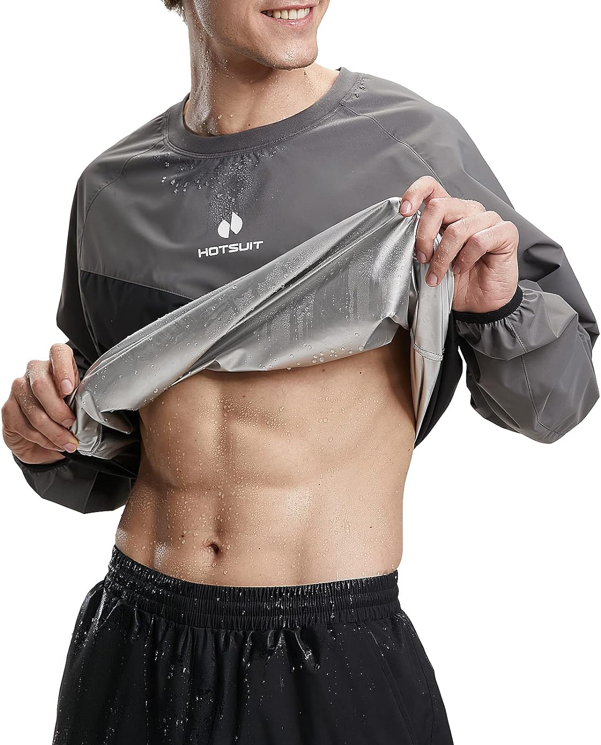 HOTSUIT Sauna Suit Men Anti Rip Sweat Suits Gym Boxing Workout Jackets A. Gray/B...