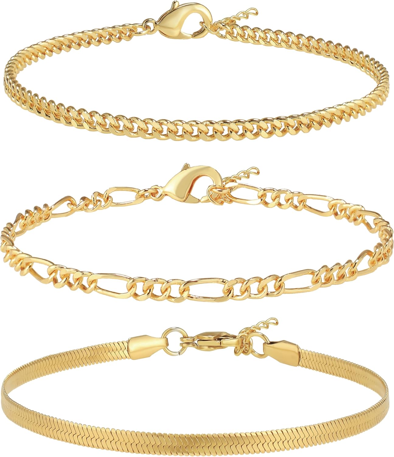 Reoxvo Dainty Bracelets for Women Trendy, Sterling Silver Plated Link Chain Char...