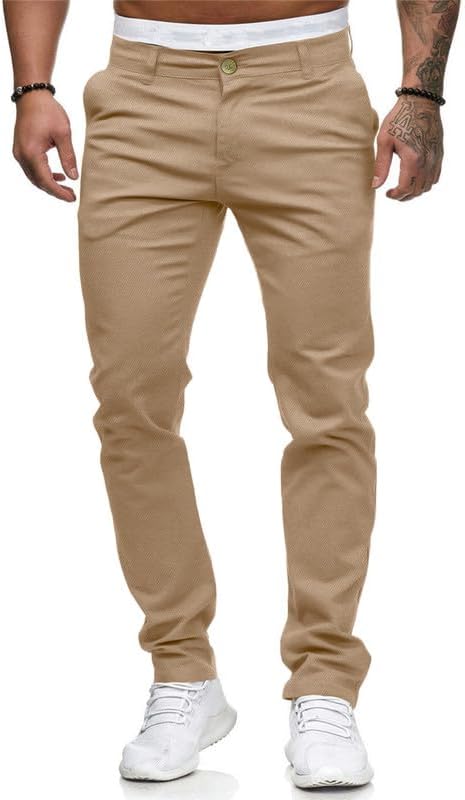 HUNGSON Mens Chinos Slim Fit Stretch Flat-Front Skinny Dress Pants 38W x 30L 202...