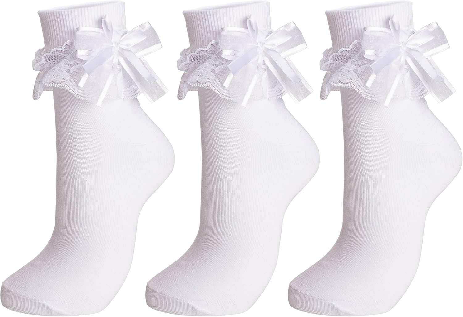 Dicry Women Big Ruffle Socks Double Lace Turn Cuff (Size 9-11, 3 Pairs) One Size...