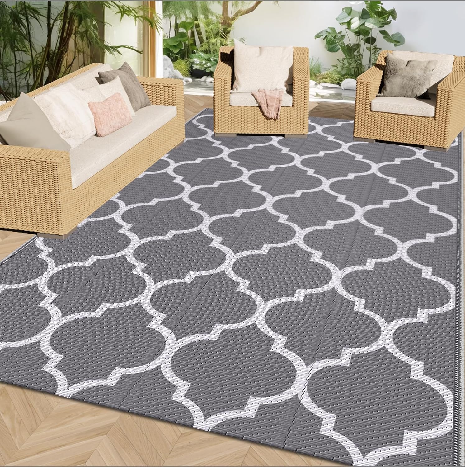 Outdoor Rug Reversible Plastic Straw Camping Mats, Patio Rug, Waterproof & Easy-...
