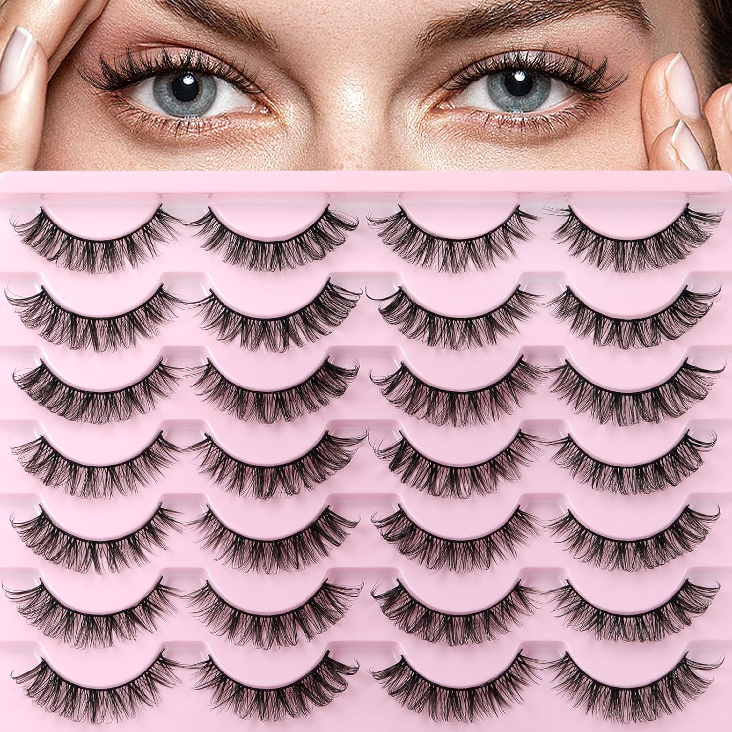 Russain Strip Lashes D Curl False Eyelashes Natural Look Wispy Cat Eye Lashes th...