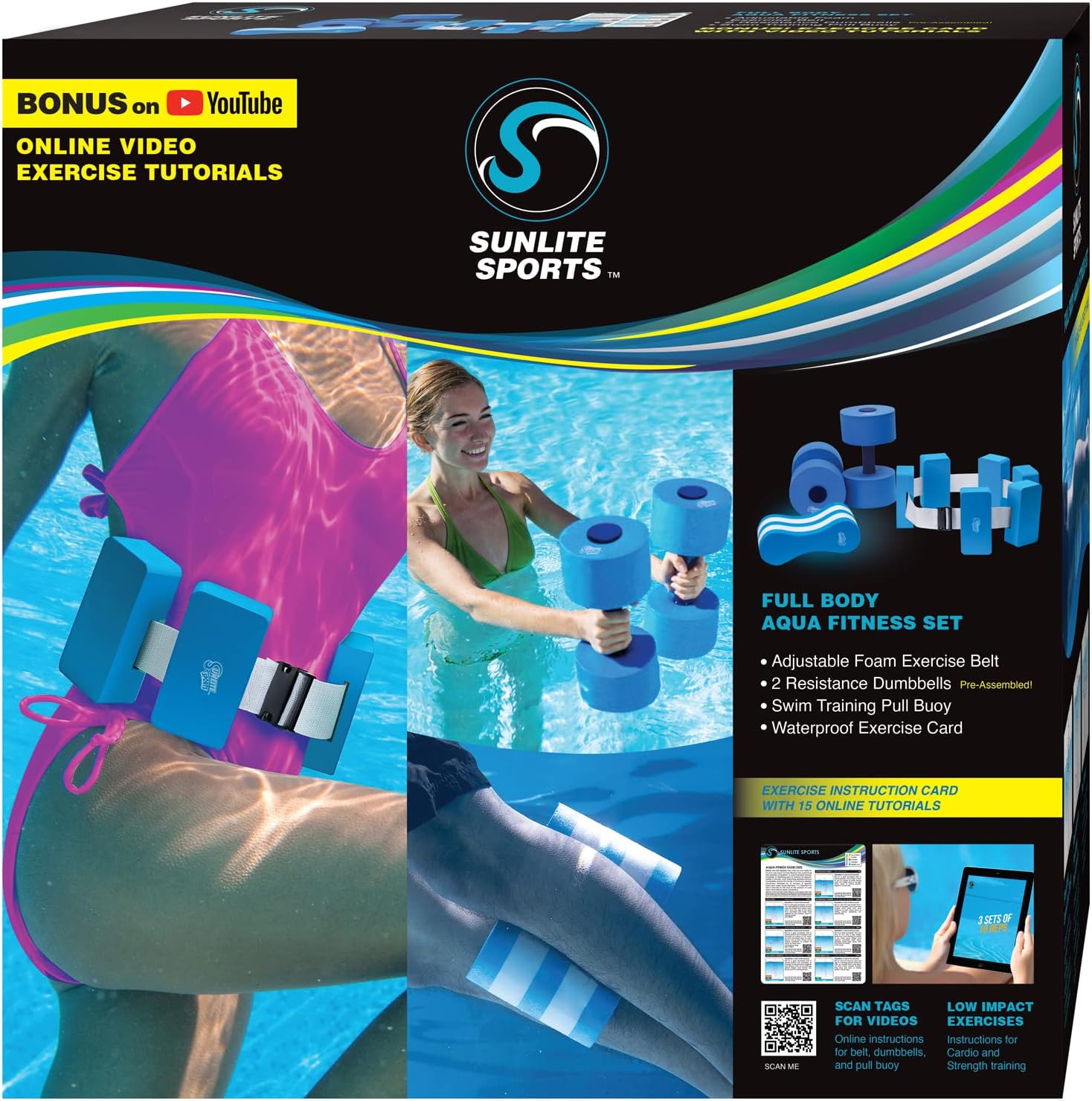 Sunlite Sports Water Workout Combo Set, High Density Water Weight, Swim Belt, So...