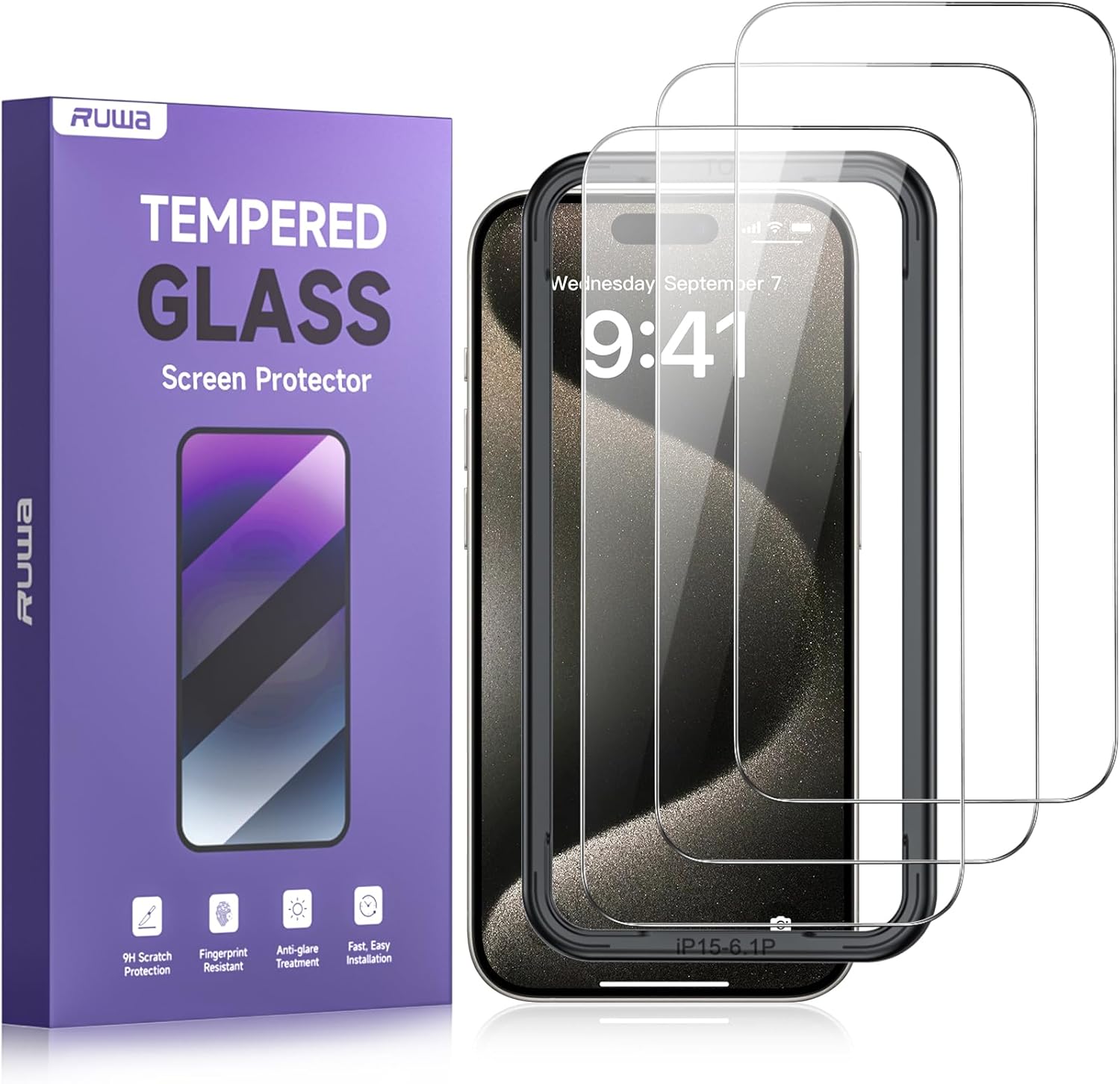 Screen Protector for iPhone 15 Pro[3-Pack] [6.1 Inch] HD Clear Tempered Glass Fi...