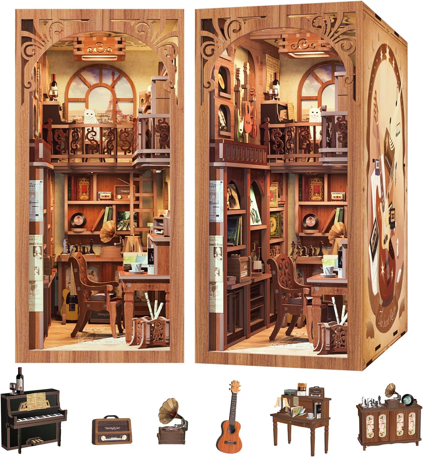 CUTEBEE DIY Book Nook Kit, Bookshelf Insert Decor DIY Miniature Music House Doll...