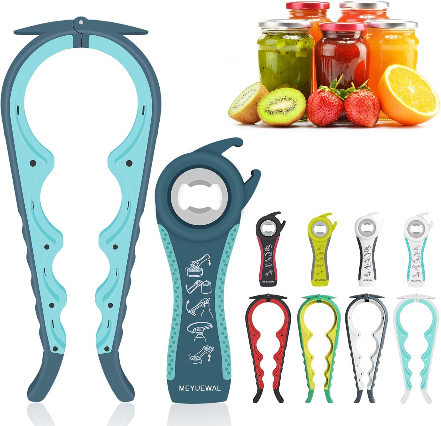 Jar Opener, 5 in 1 Multi Function Can Opener Bottle Opener Kit with Silicone Han...