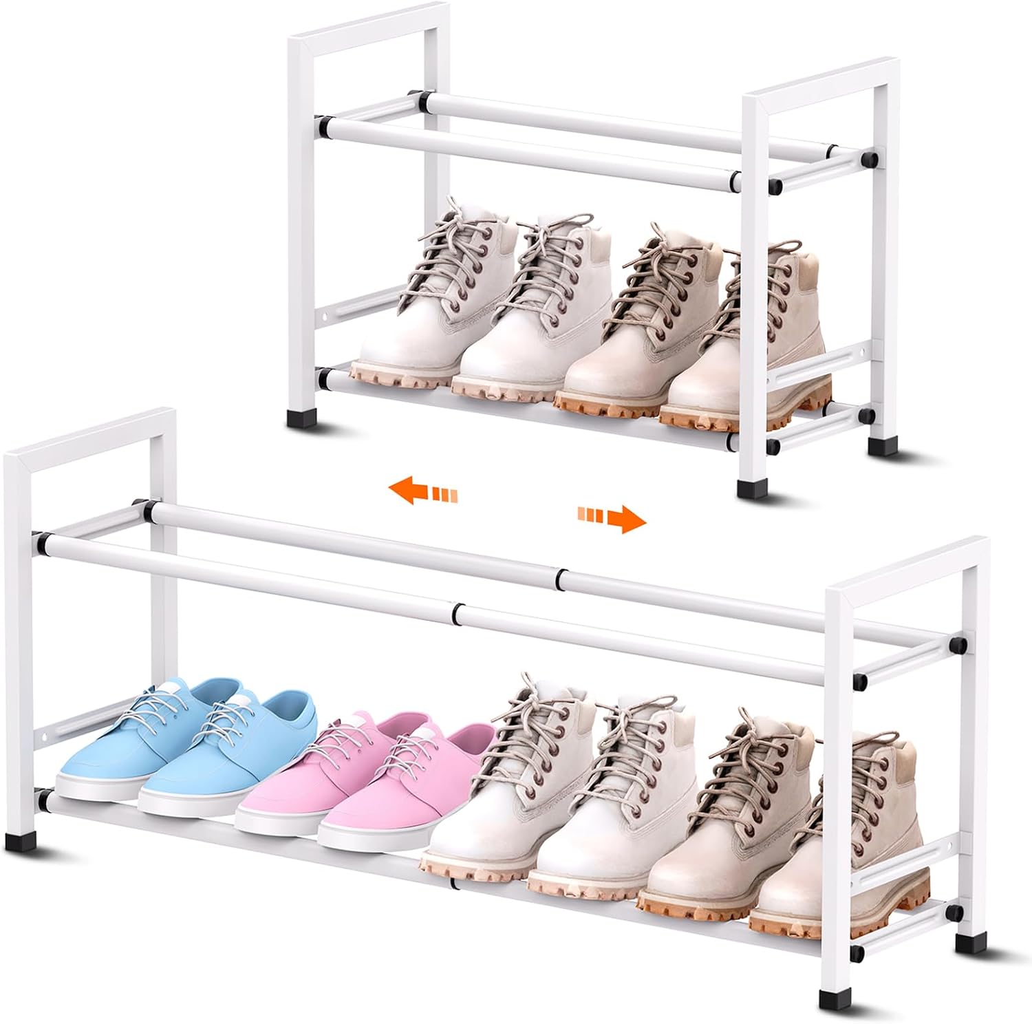2-Tier Expandable Shoe Rack for Closet, 18“-33” Adjustable Shoe Rack for Small S...