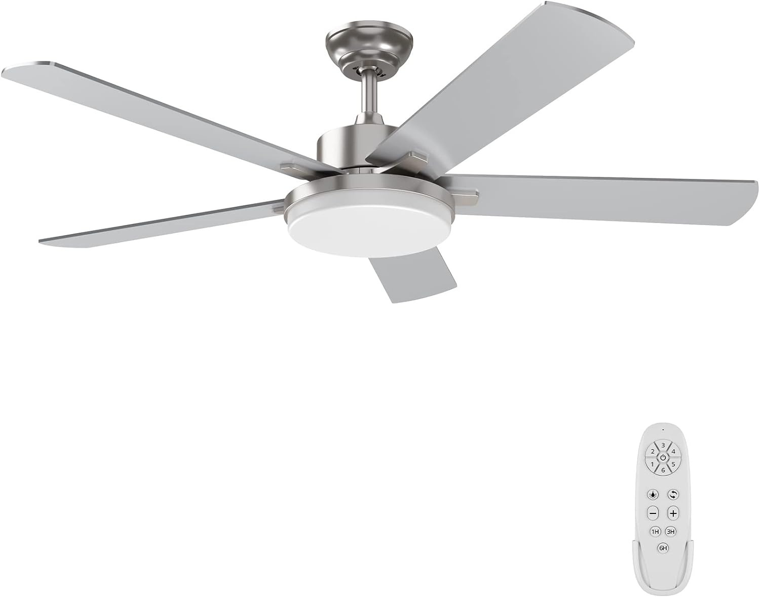 52 Inch Modern Brushed Nickel Ceiling Fan with Light and Remote Control, Dimmabl...