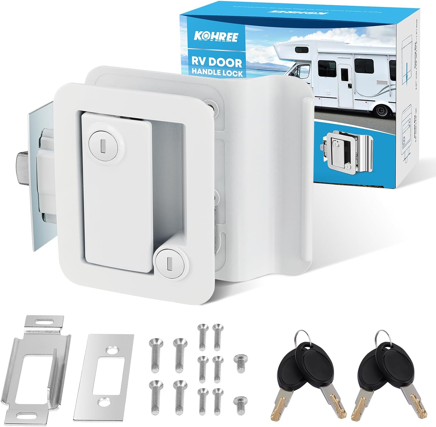 Kohree Upgraded RV Door Lock Replacement with Paddle Deadbolt, Camper Door Handl...