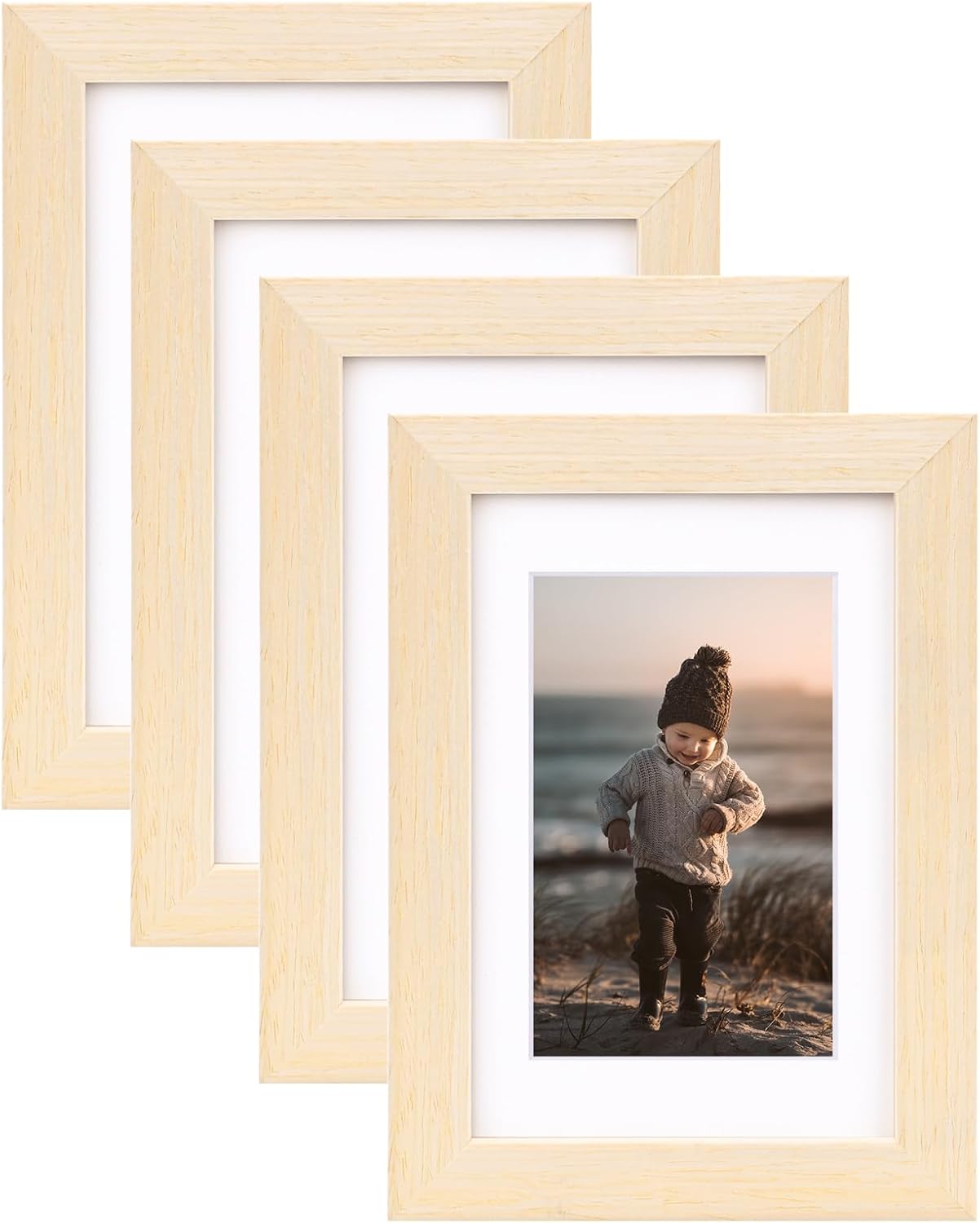 KINLINK 4x6 Picture Frames White Oak, Light Wood Frames with Acrylic Plexiglass...