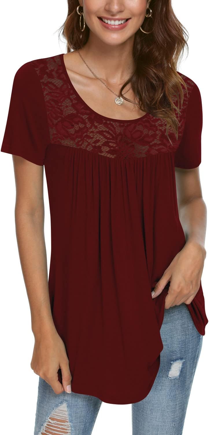 CATHY Women's Summer Short Sleeve Tunic Tops Comfy Blouse Fashion Shirts Loose f...