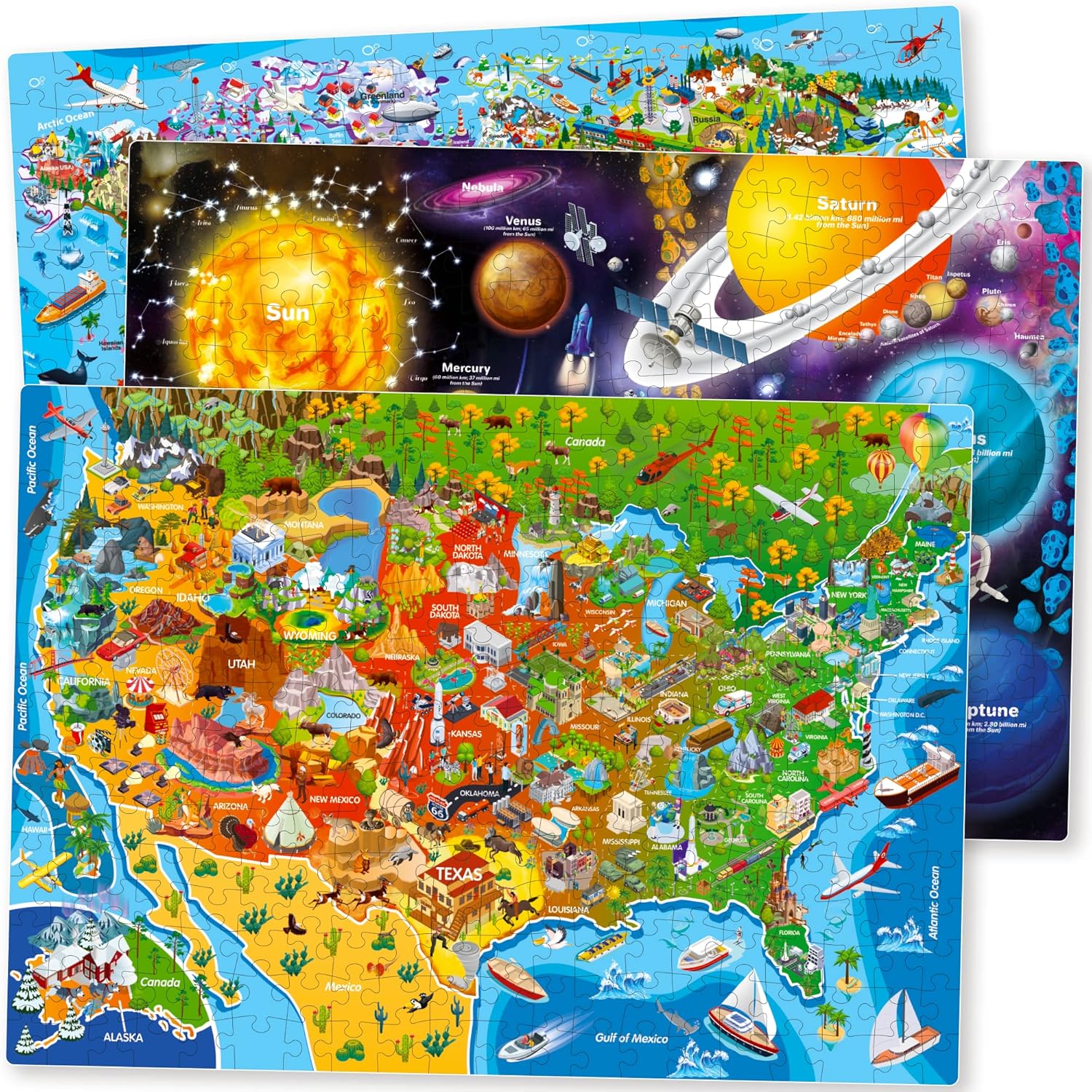 QUOKKA 300 Piece Floor Puzzles for Kids Ages 10-12 - 3X Set Floor Jigsaw Puzzles...