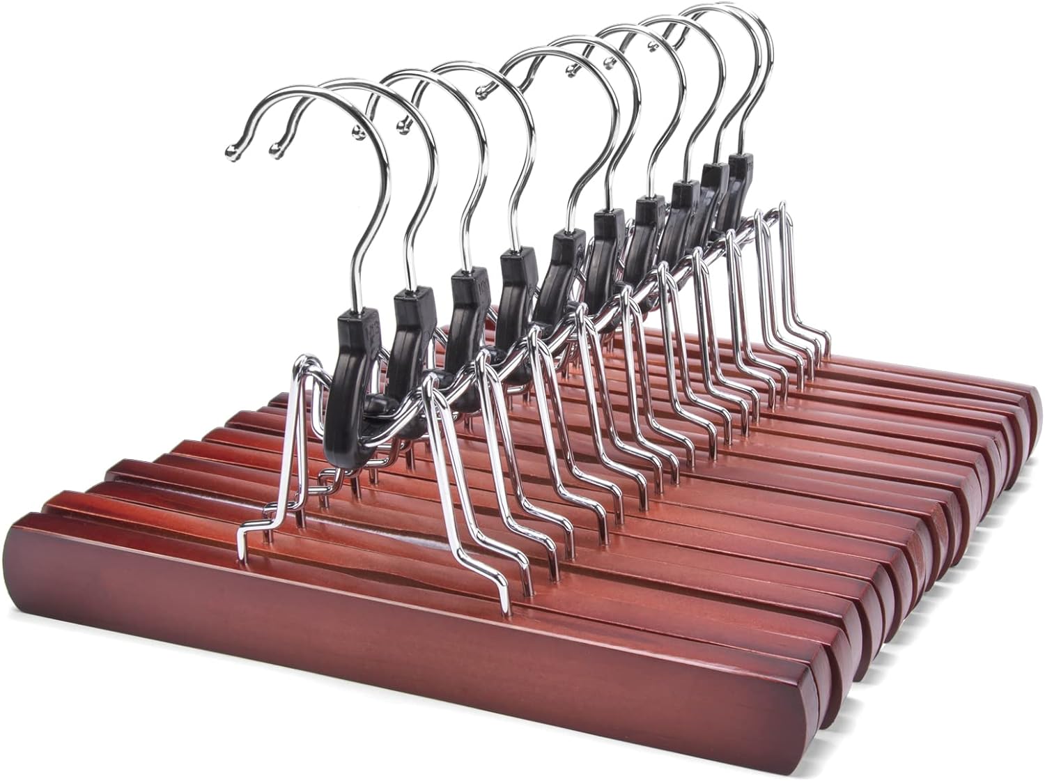 Nature Smile Wooden Pants Skirt Hangers, Smooth Finish Solid Wood Non Slip Jeans...