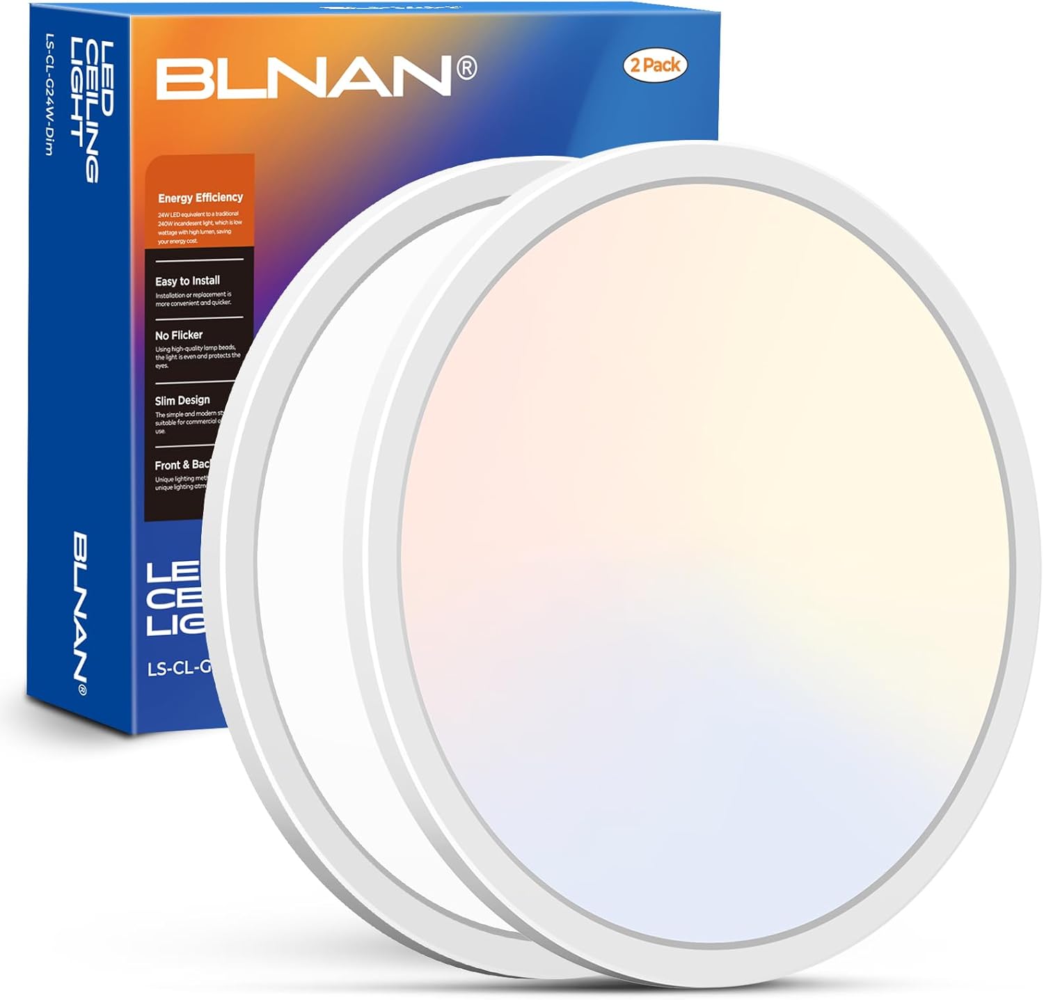 BLNAN LED Flush Mount Ceiling Light, 12 Inch 24W 3000K/4000K/5000K Hardwire Ligh...