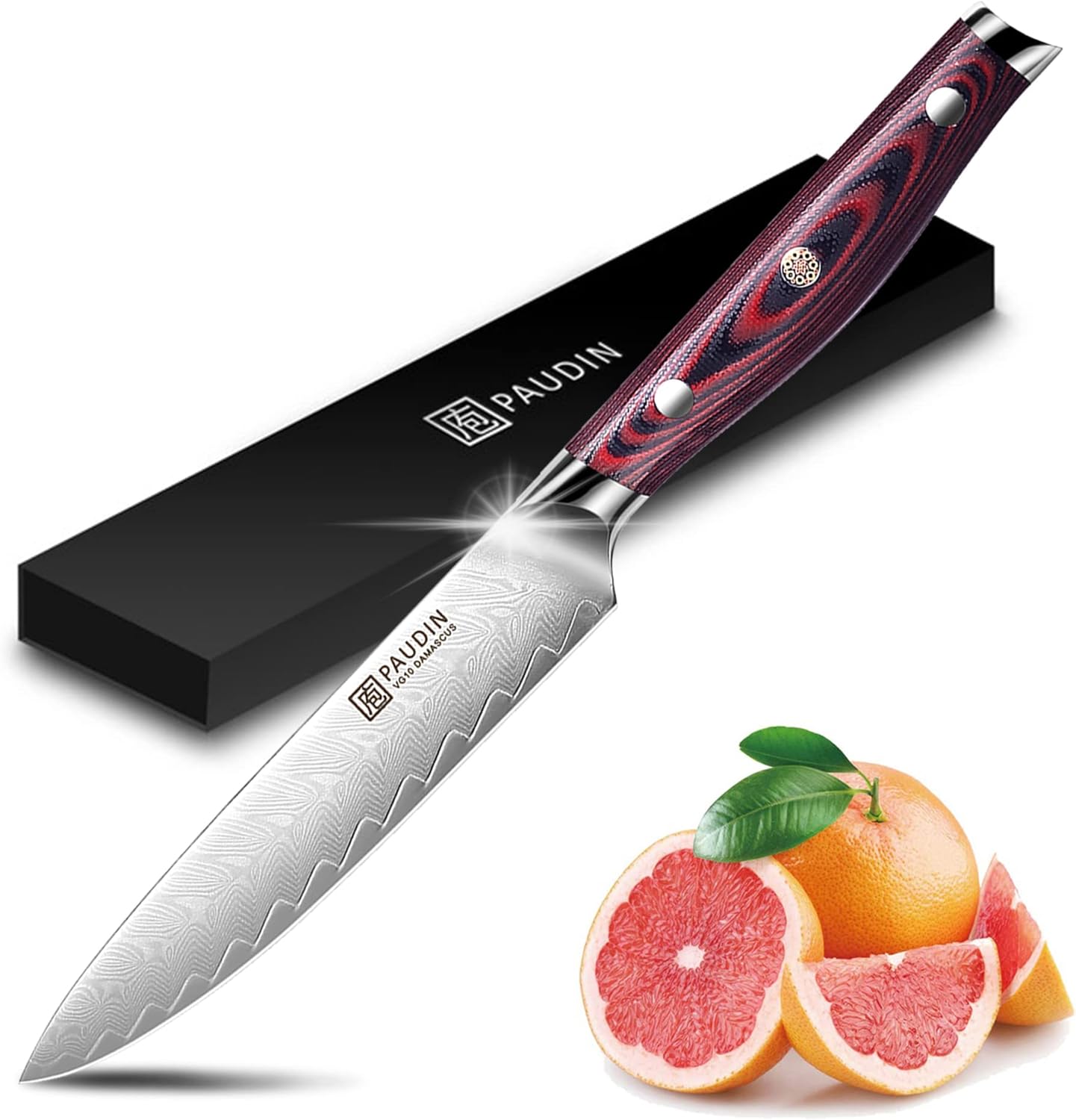 PAUDIN Kitchen Utility Knife, 5" Kitchen Knife, Professional Japanese VG10 Damas...