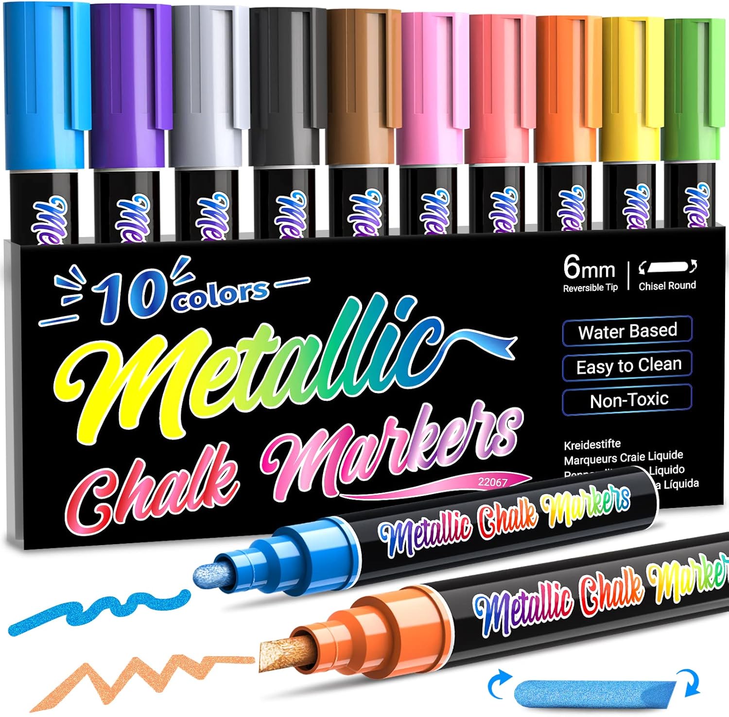 Metallic Liquid Chalk Markers for Chalkboard -10 Colors Wet Erase Window Marker...