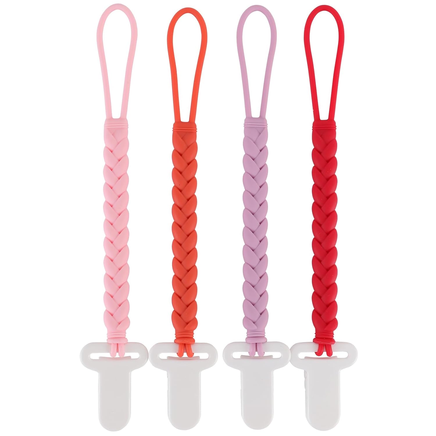 4-Pack Silicone Pacifier Clips with a Woven Rope Shape for Baby Boys and Girls -...
