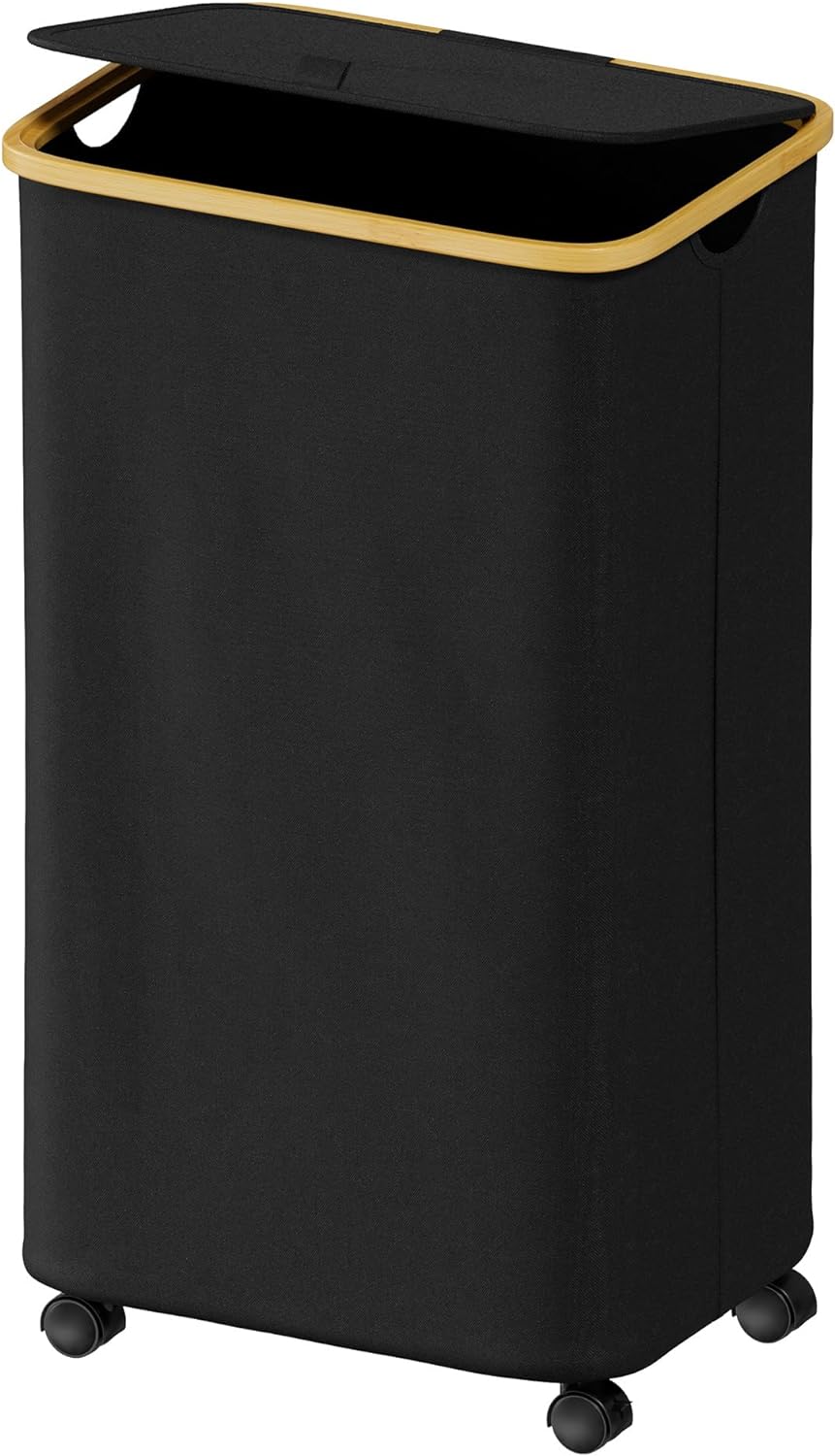 SUOCO Laundry Hamper with Wheels and Lid, 26 Gal (100L) Clothes Basket with Bamb...