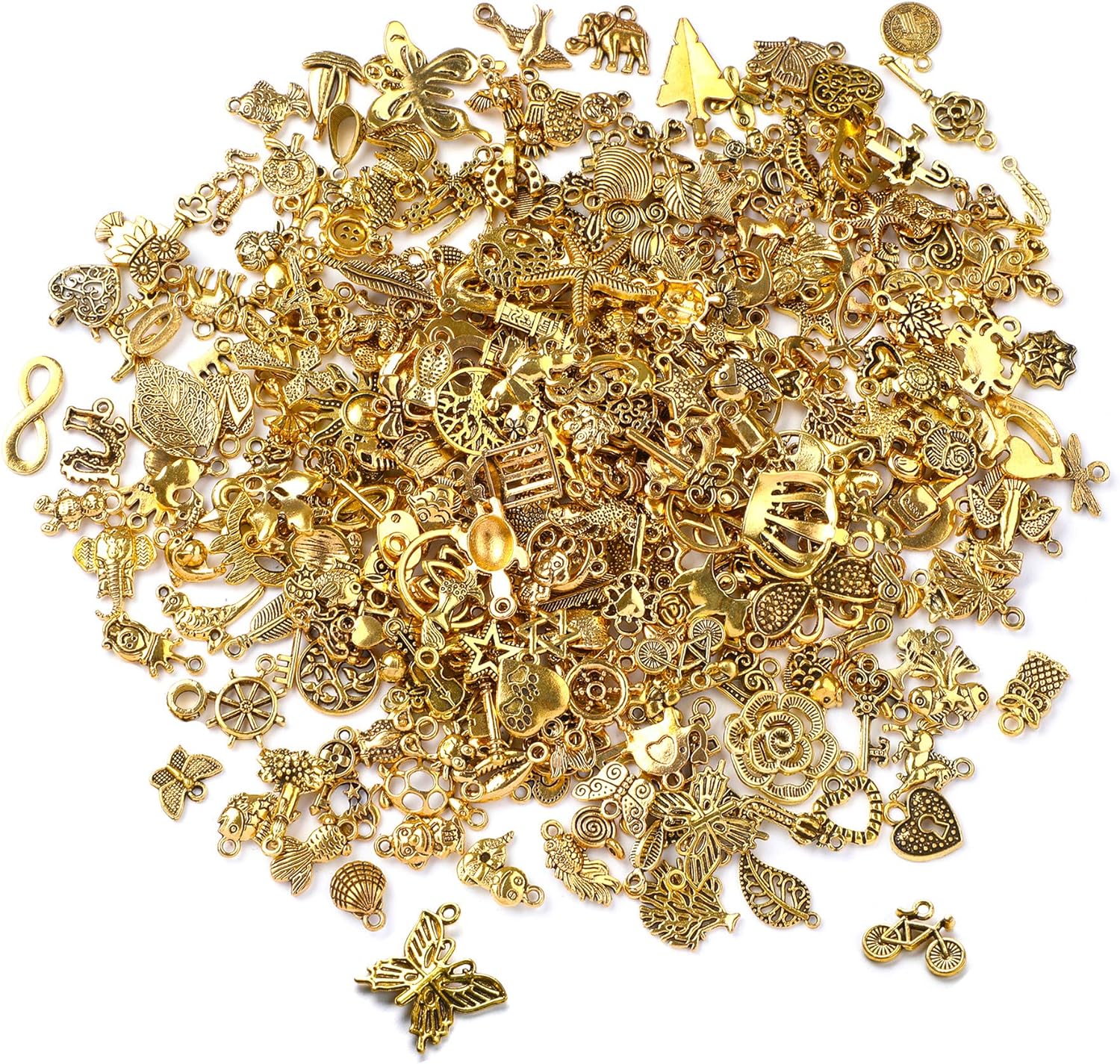 SANNIX 350Pcs Antique Gold Charms Bulk Lots Jewelry Making Charms Assorted Penda...