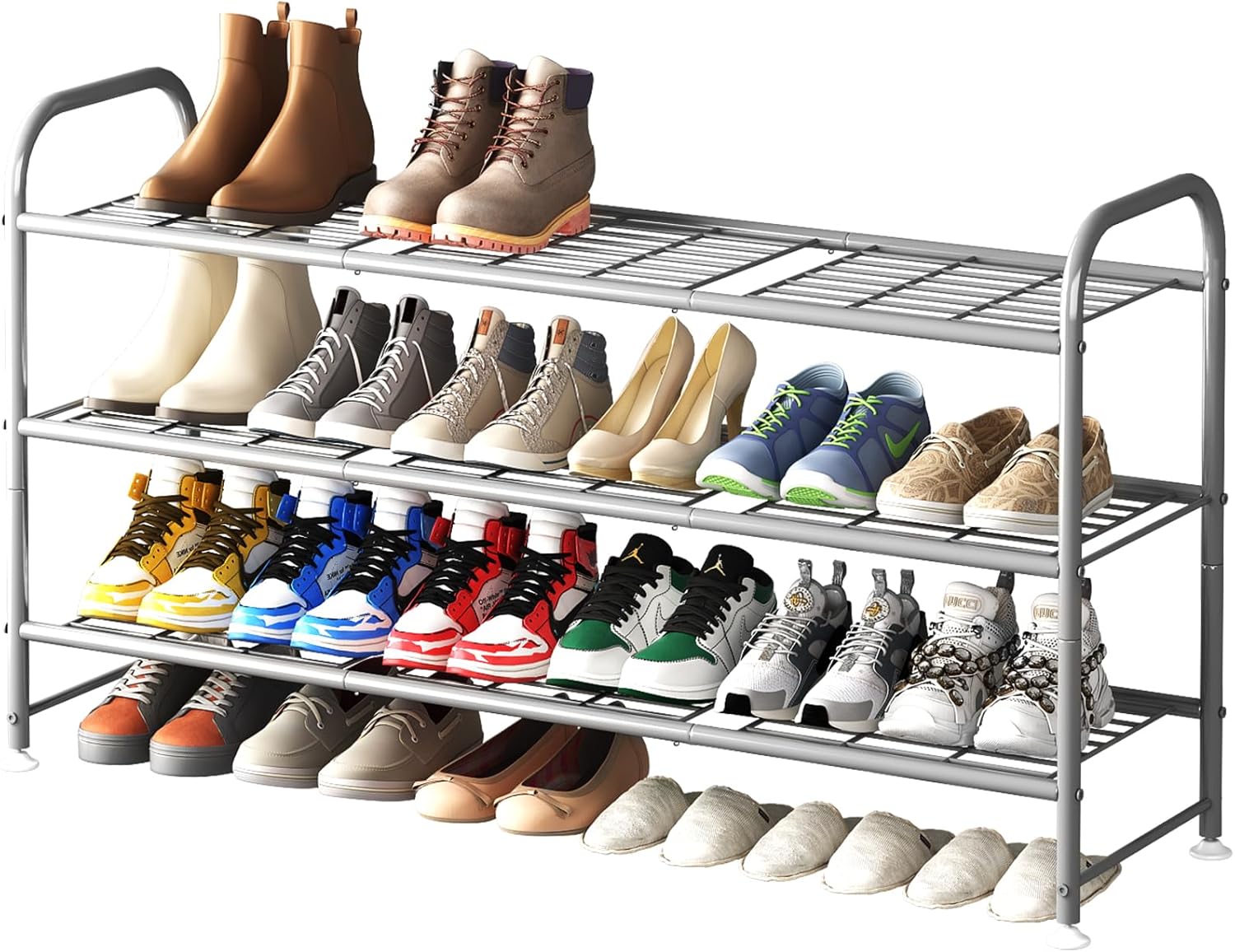 LINZINAR Shoe Rack 3 Tier Storage Organizer for Closet Entryway Metal Grey 3-Tie...