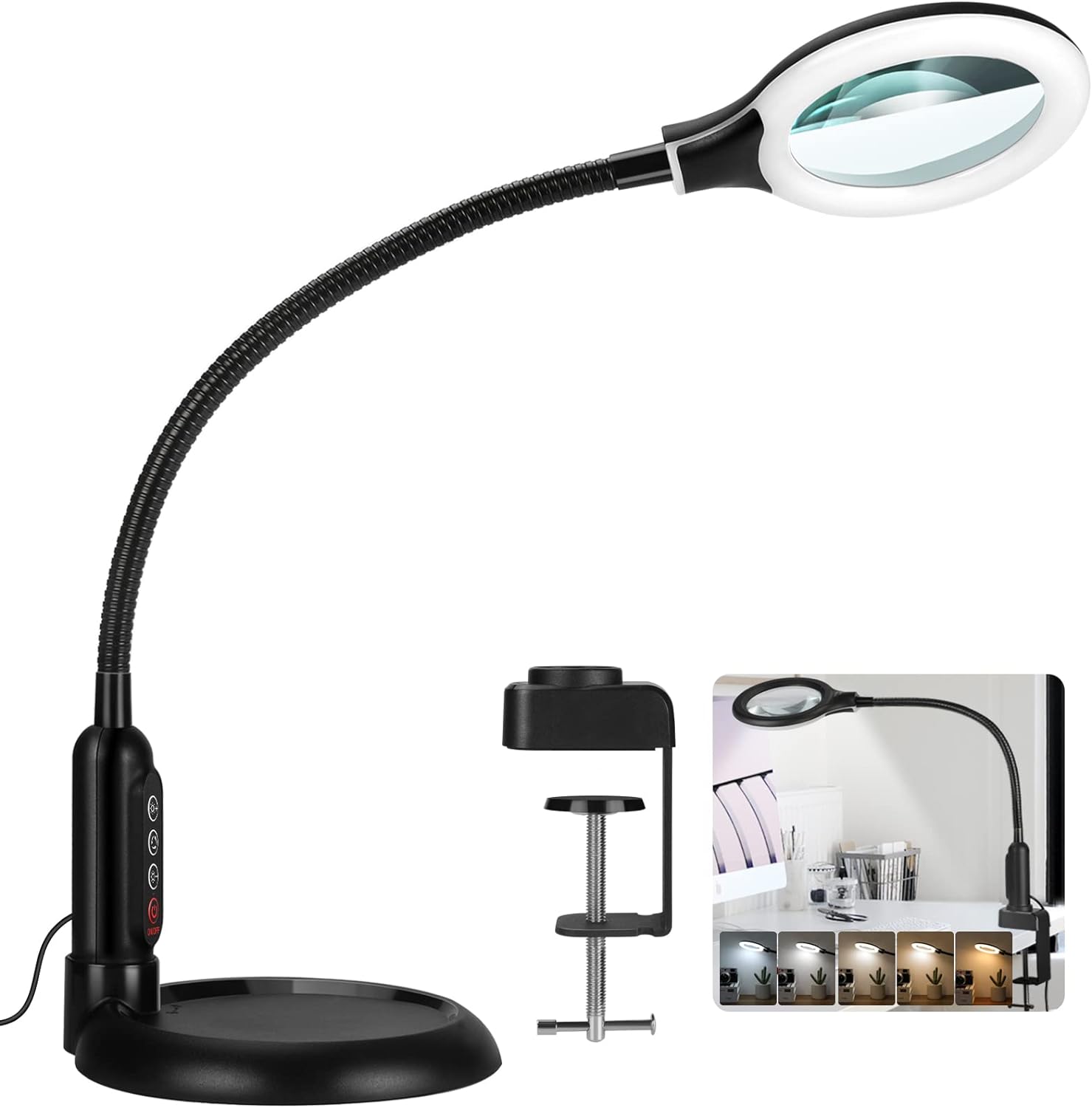 8X Magnifying Glass with Light and Clamp, 5 Color...