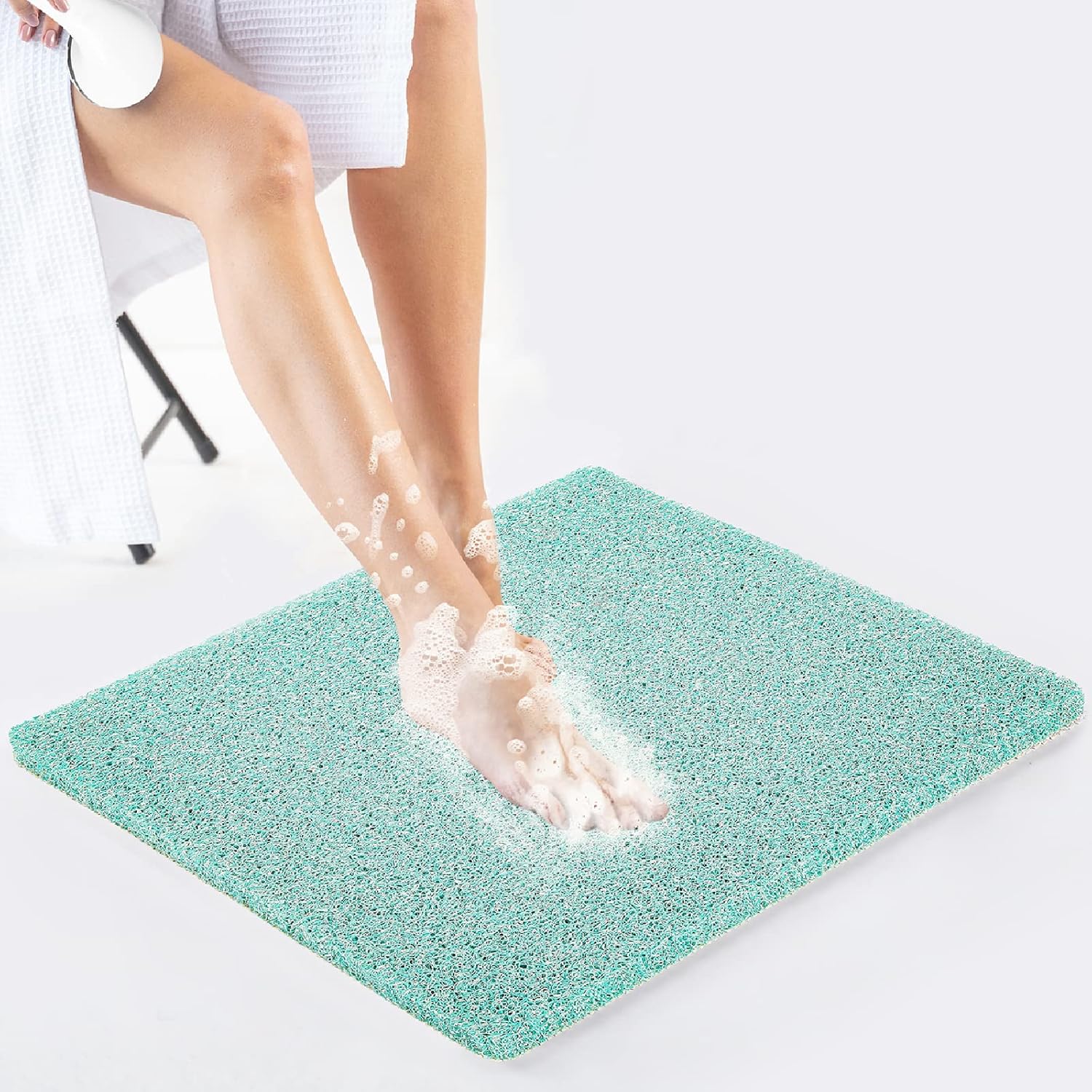 0.6" Thick Non Slip Bath Tub Shower mat 24x24Inch Bathmat for Tub PVC Loofah Foo...