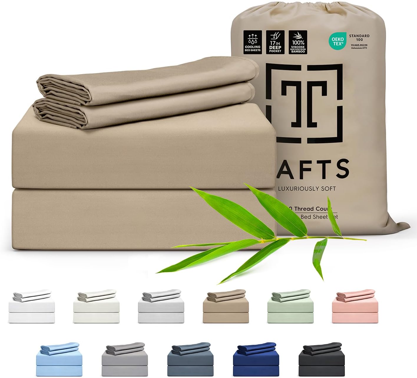 Tafts 100% Viscose derived from Bamboo Sheets King Size Bed Sheet Set, 17 Inch D...