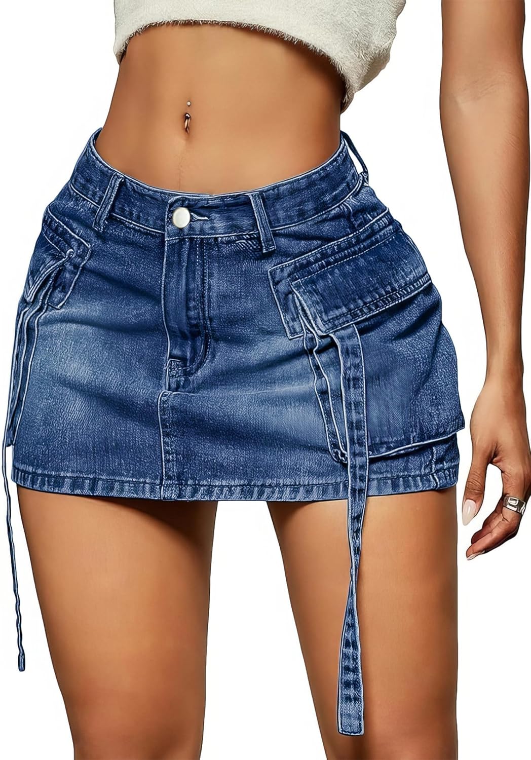 Cargo Skirt Women y2k Button Mini Jeans Skirt Denim Skirt with Pocket Low Waist...