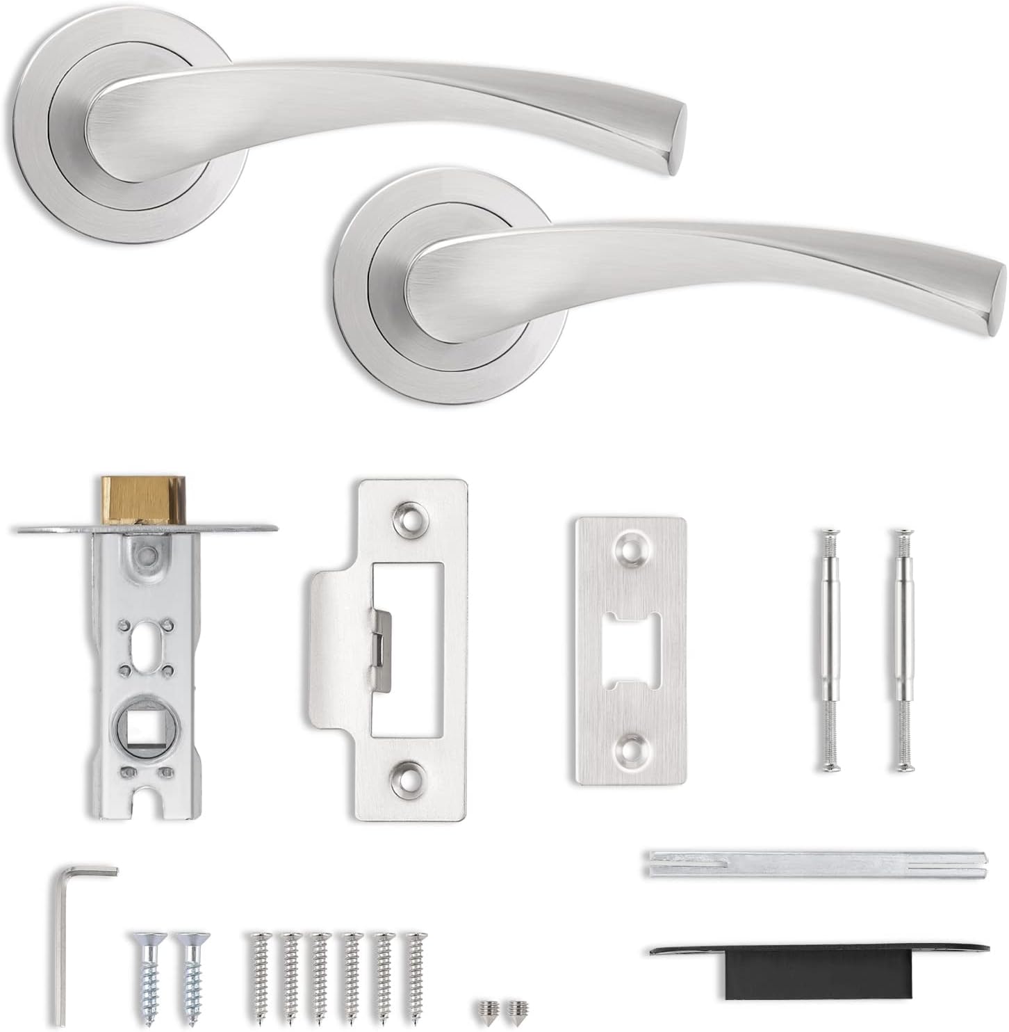 Probrico Brushed Nickel Round Rose Door Handle, Twisted Lever Internal Door Hand...