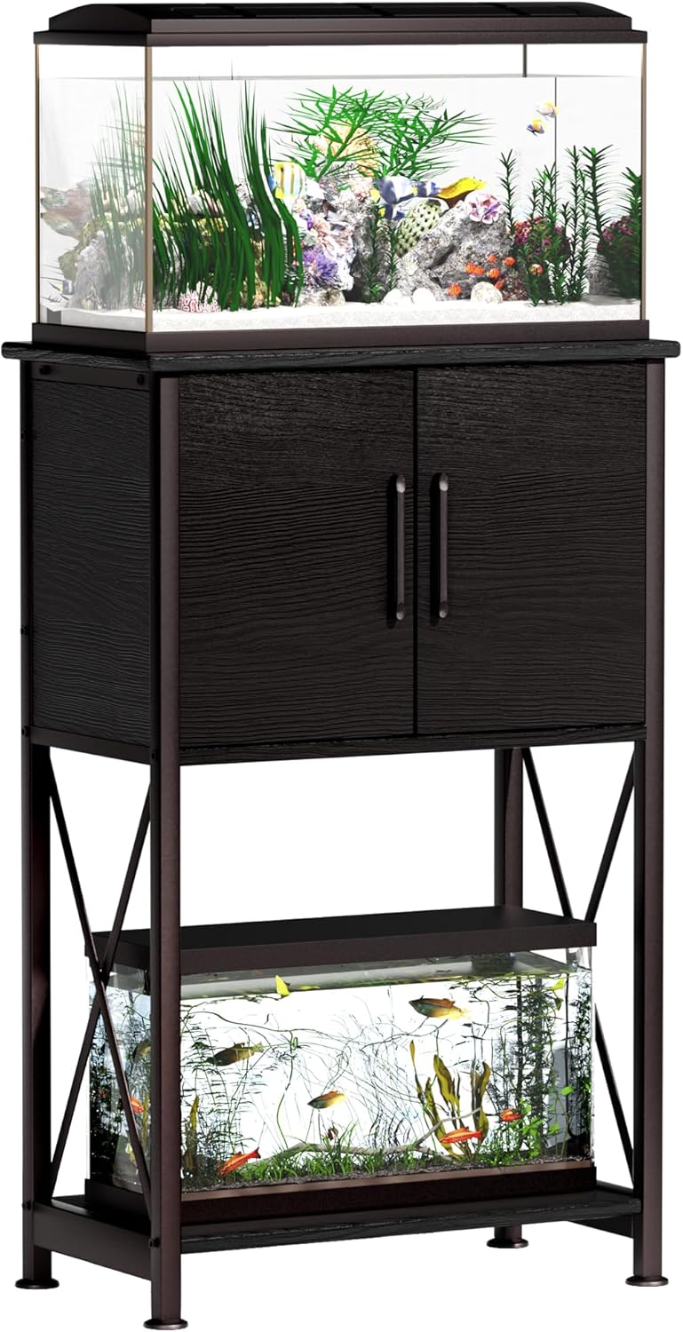 5-10 Gallon Fish Tank Stand, Metal Double Aquarium Stand with Cabinet for Fish T...