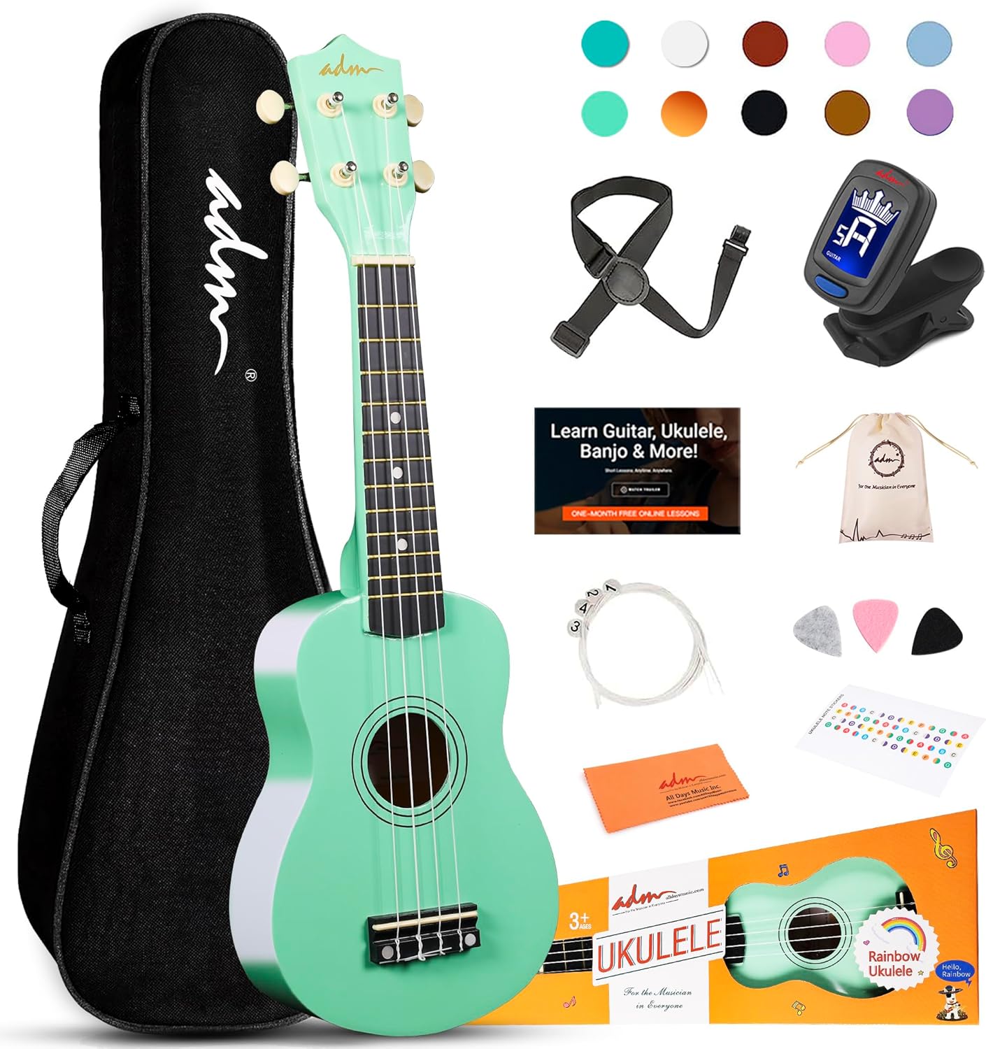 ADM Ukulele for Beginners Hawaiian Wood Ukelele Kit for Kids Adult Student Start...