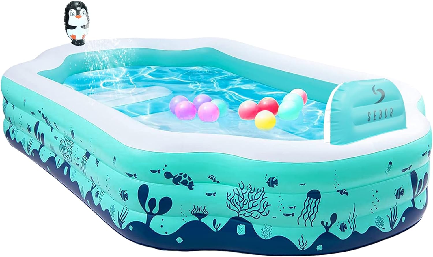 Inflatable Pool with Seat and Sprinkler - Large 124'' x 71'' x 20'' above Ground...