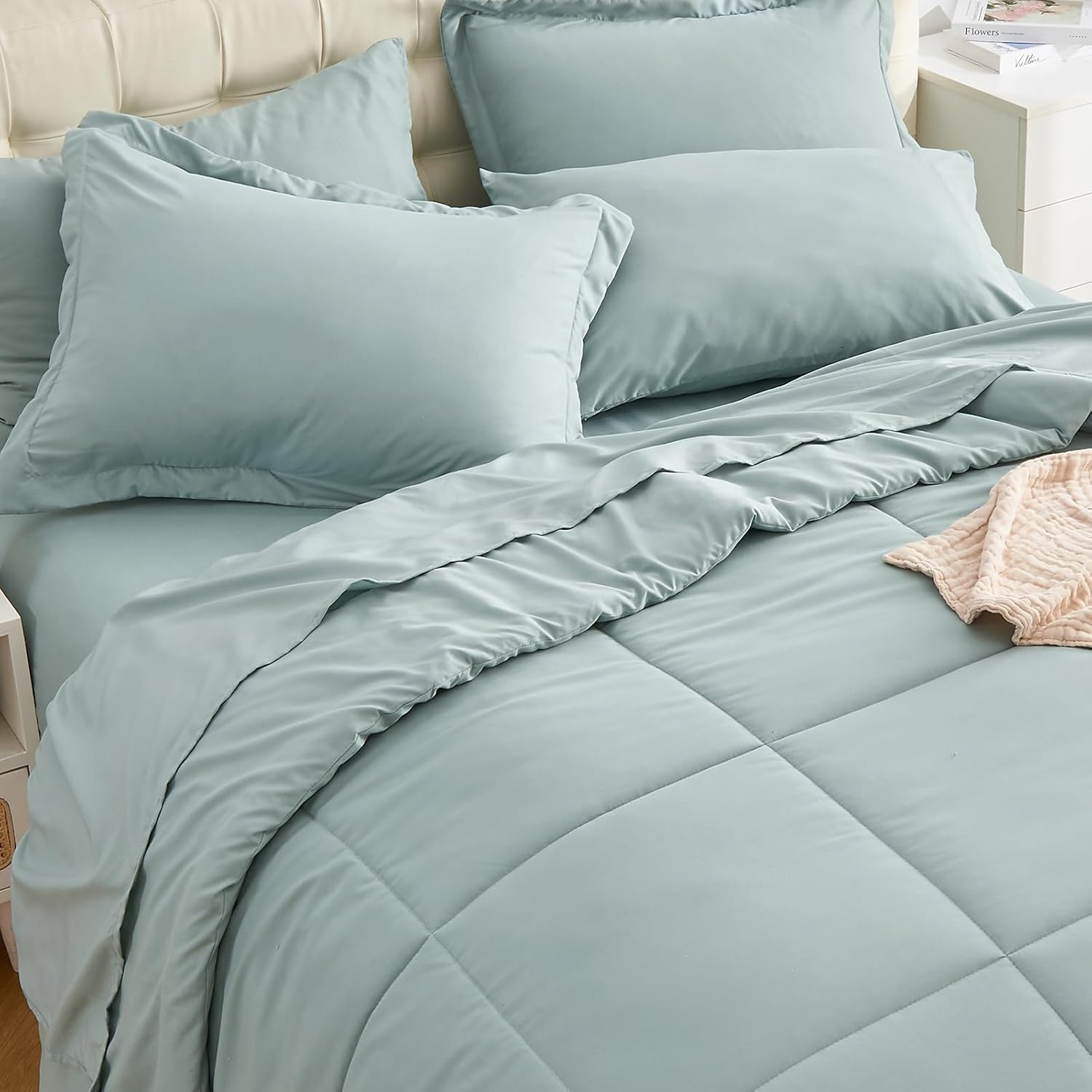 EMME Twin Comforter Set - 5 Piece, Ultra Soft Aqua Bedding Sets, Twin Bed in a B...