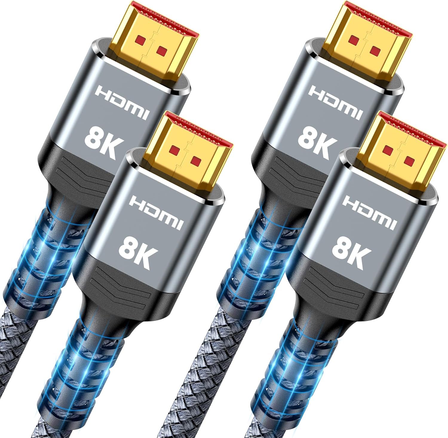 Highwings 8K 2.1 HDMI Cable 3.3FT/1M 2-Pack, 48Gbps High Speed HDMI Braided Nylo...