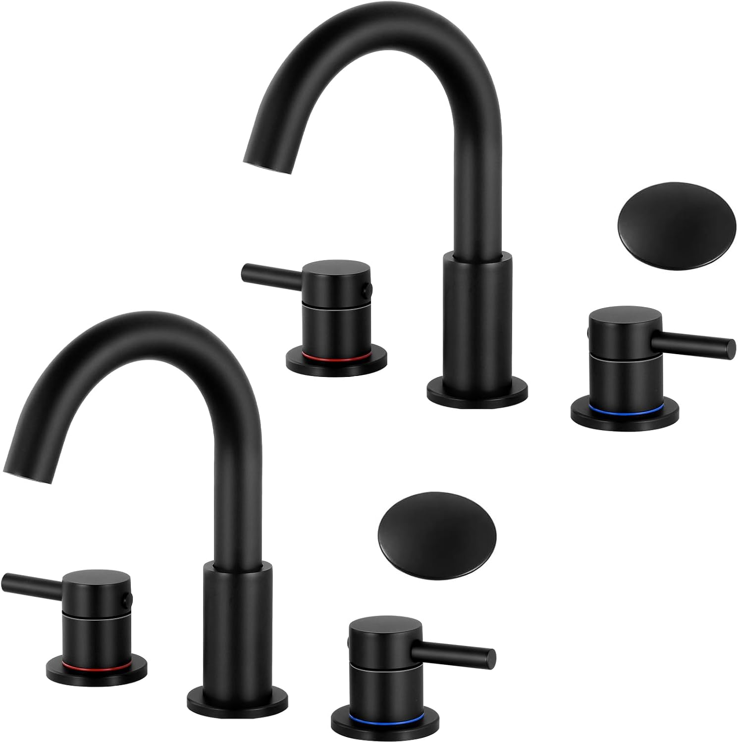 Matte Black Bathroom Faucet 3 Hole, 8 inch Widespread Bathroom Faucet with Pop U...