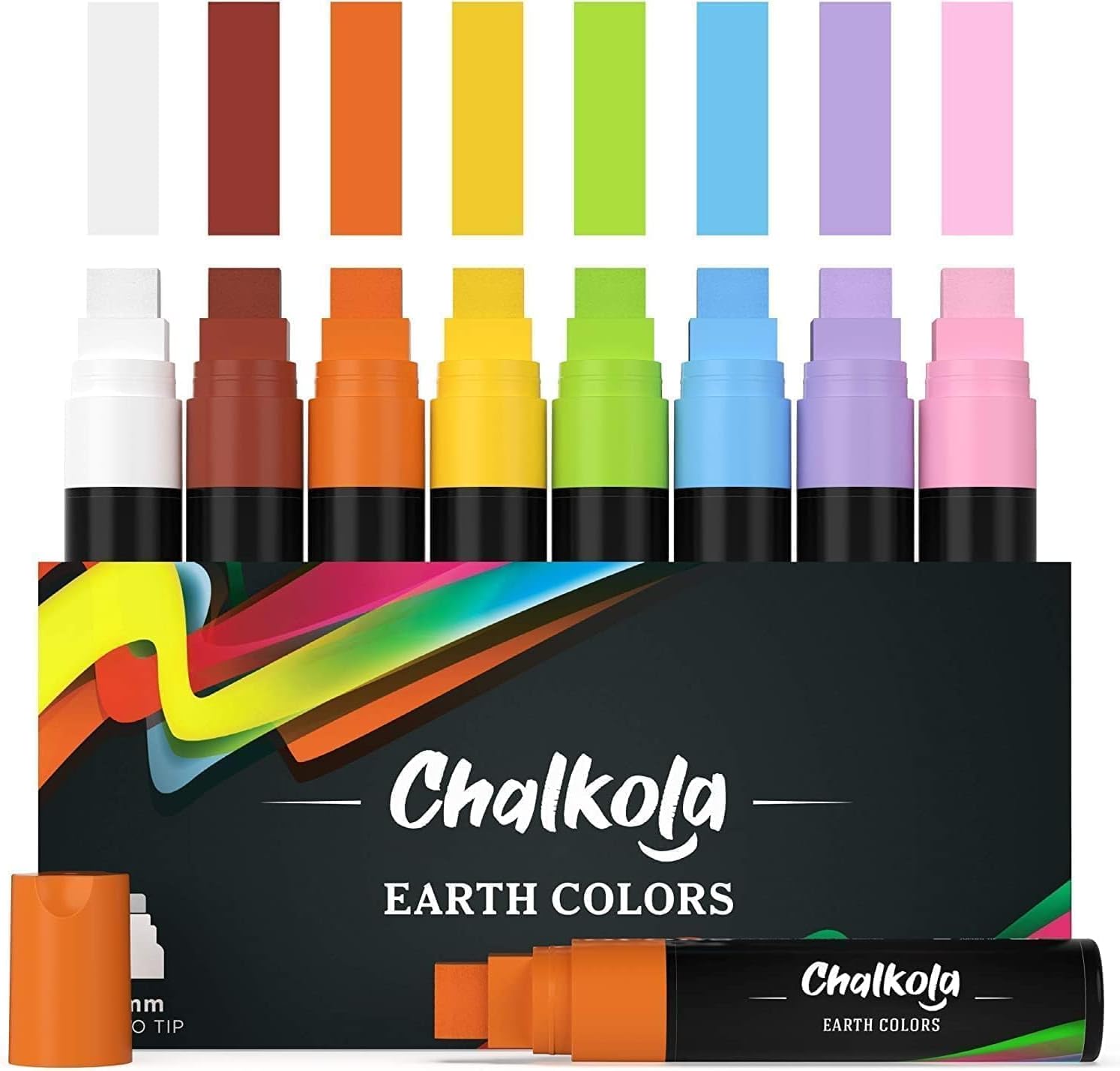 Jumbo Chalk Markers - 15mm Glass Markers Erasable | Pack of 8 Classic Earth Colo...