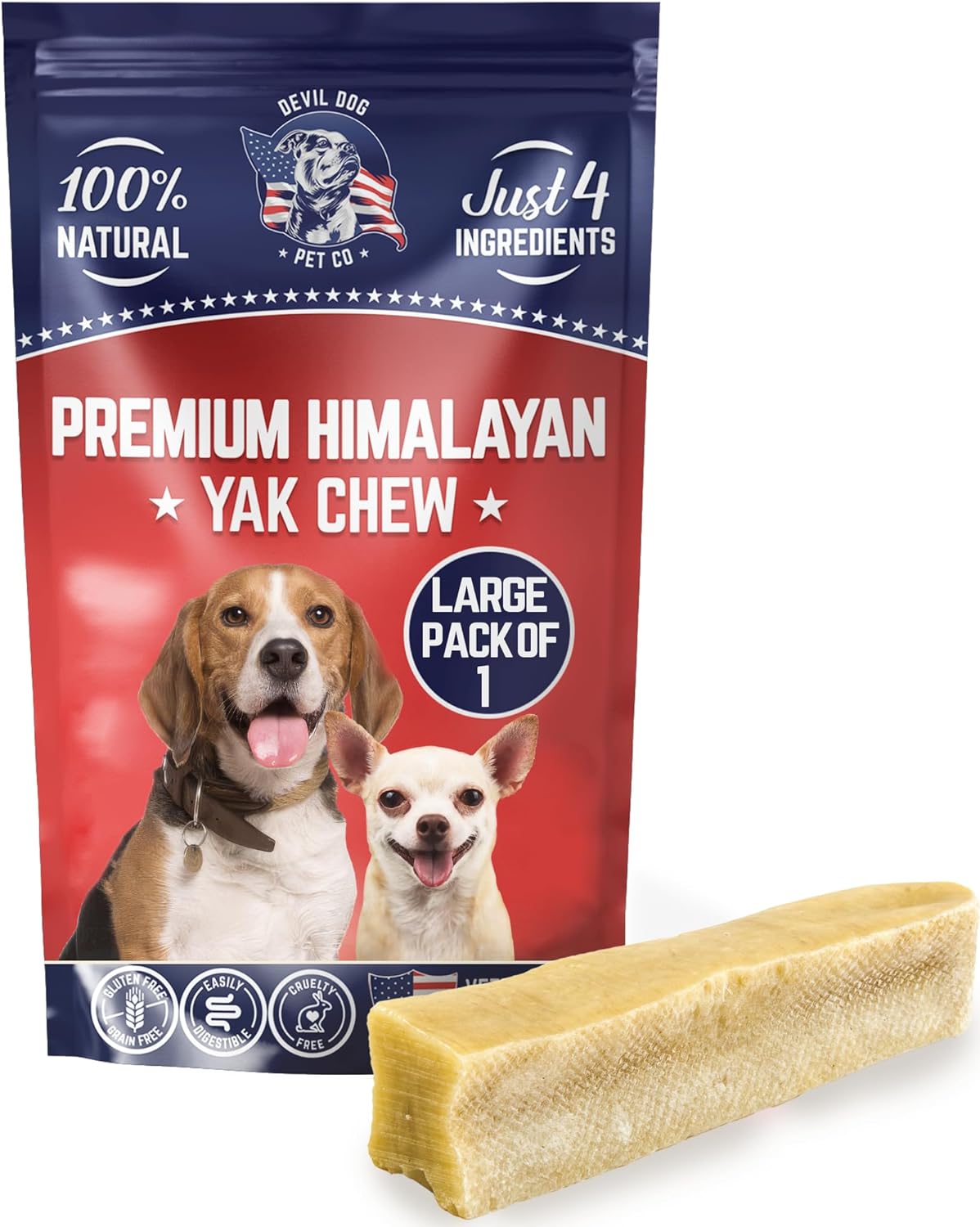 Devil Dog Pet Co. Himalayan Yak Chews – Large 1 Pack, Yak Cheese Dog Chews, 100%...