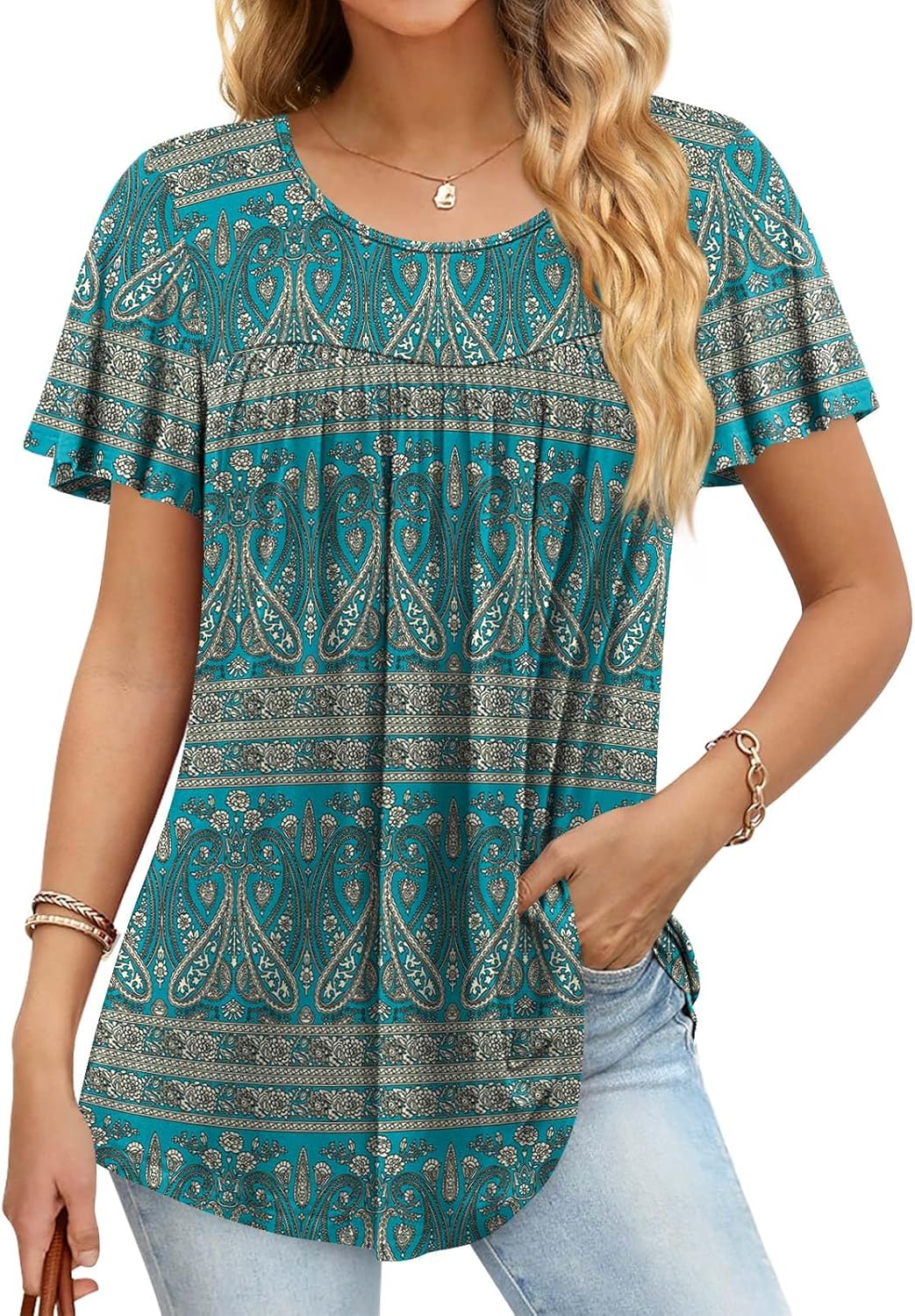 Anymiss Womens 2024 Summer Casual Tunic Tops Fall Dressy Short Sleeve Blouse Cre...
