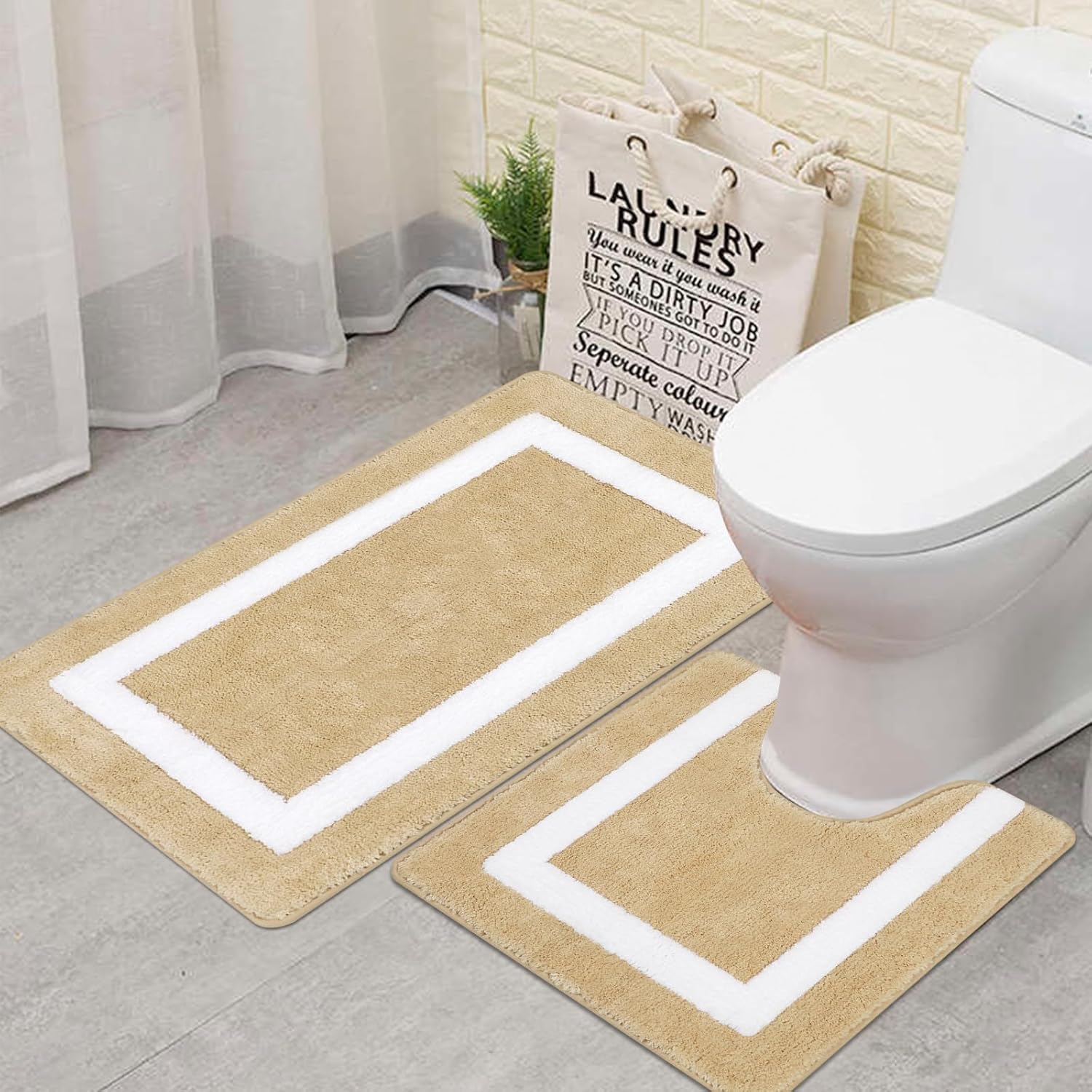 Famibay Bath Mat Sets 2 Piece Bathroom Mat and Pedestal Set Non Slip Bath Rug Wa...