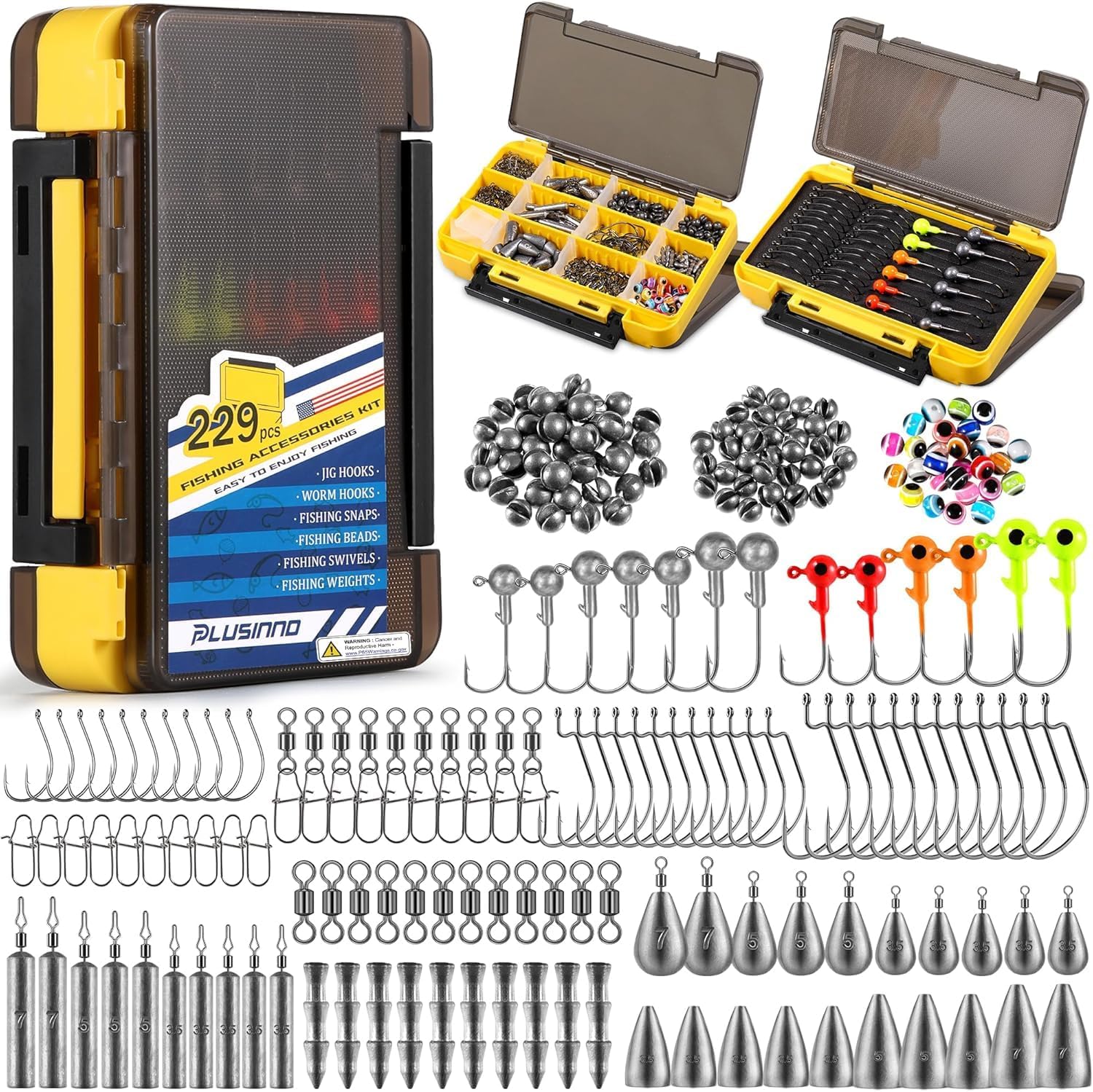 PLUSINNO 229PCS Fishing Accessories Kit with Double-Side Fishing Tackle Box, Abu...