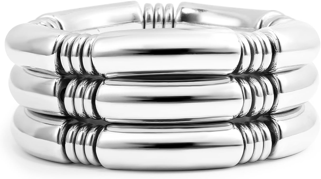 Gold Chunky Bangles Bracelets For Women 14k Gold Plated Stack Layered Curved Bam...