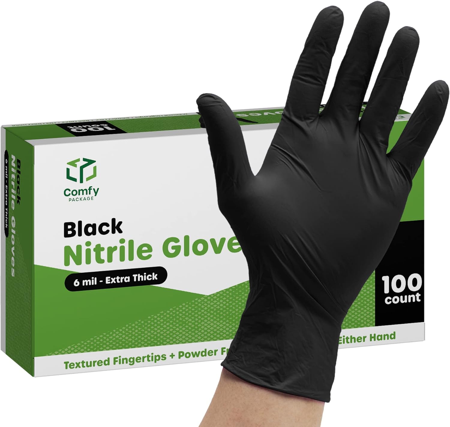 Comfy Package Black Nitrile Disposable Gloves 6 Mi...