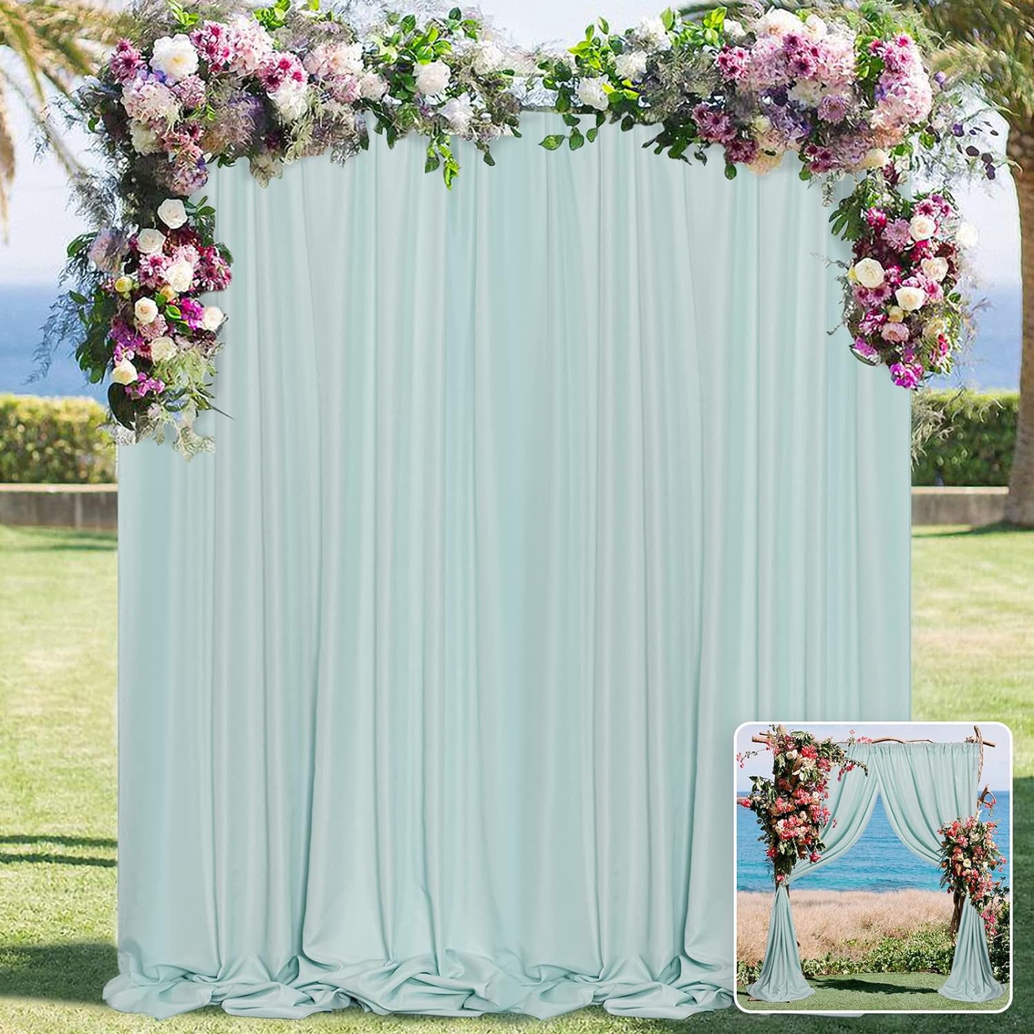 MYSKY HOME 10ft x 10ft Curtains Light Green Backdrop Curtains for Parties Weddin...