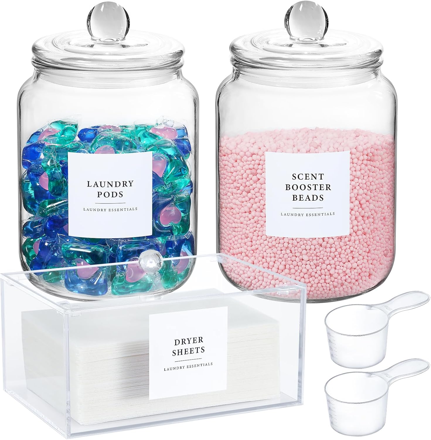 Glass Jars and Dryer Sheet Holder, Dispenser Set with Lids and Labels, Container...