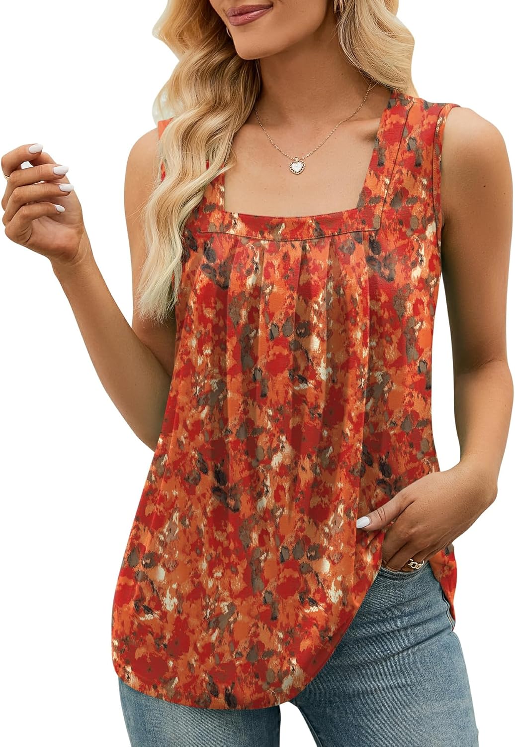 KTILG Summer Sleeveless Square Neck Tops Flowy Pleated Tunic Tank Tops for Women...