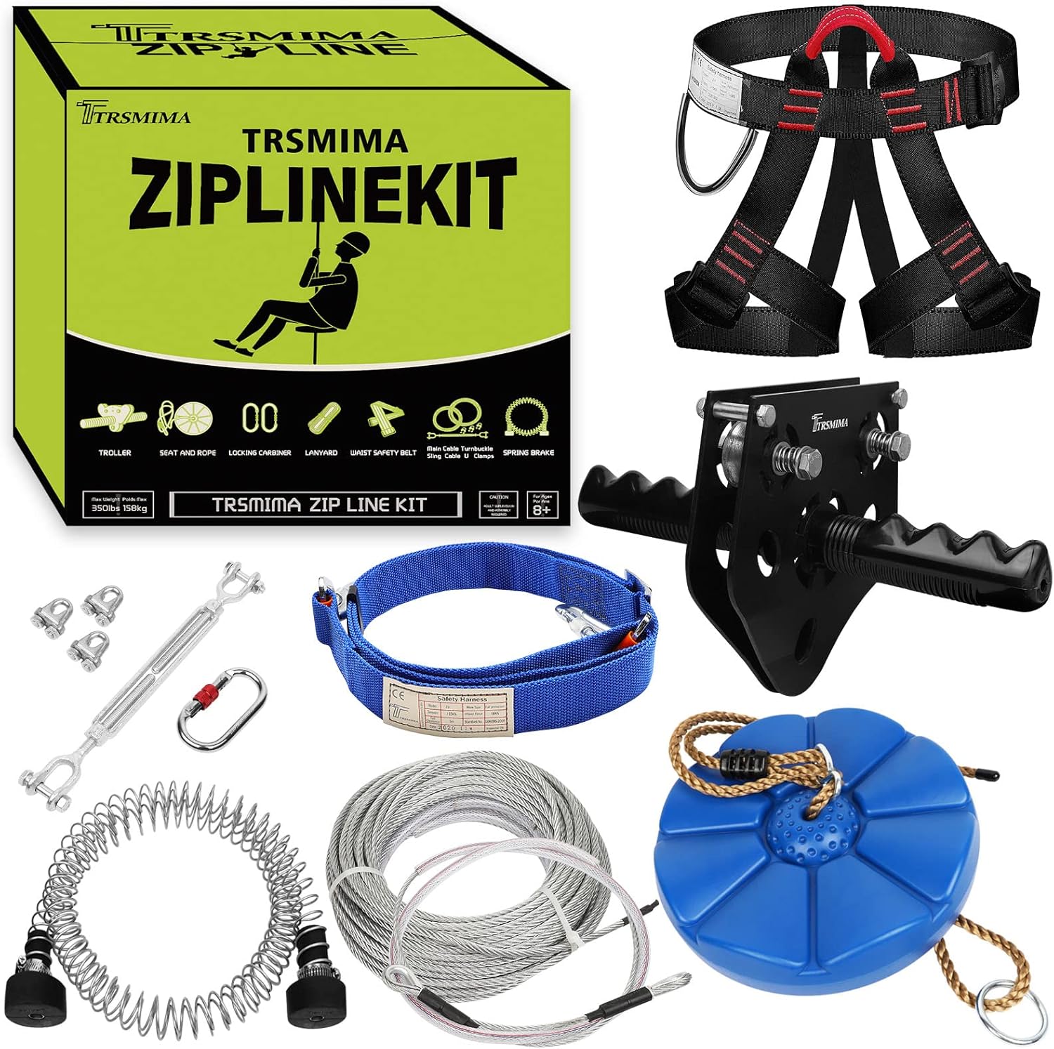 TRSMIMA Zipline Kit for Backyards - 150ft Zip Line for Kids and Adults - Backyar...